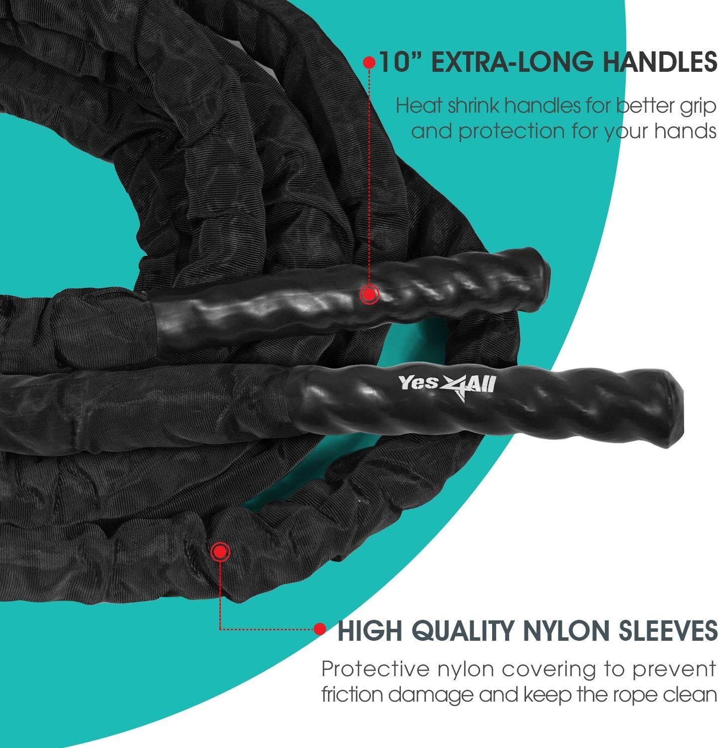 Yes4All Battle Ropes, Workout Rope with Cover, Steel Anchor & Strap Included, Heavy Ropes for Exercise Training – 1.5/2 Inch Diameter, 30, 40, 50 Ft Length(1.5in – 50ft)