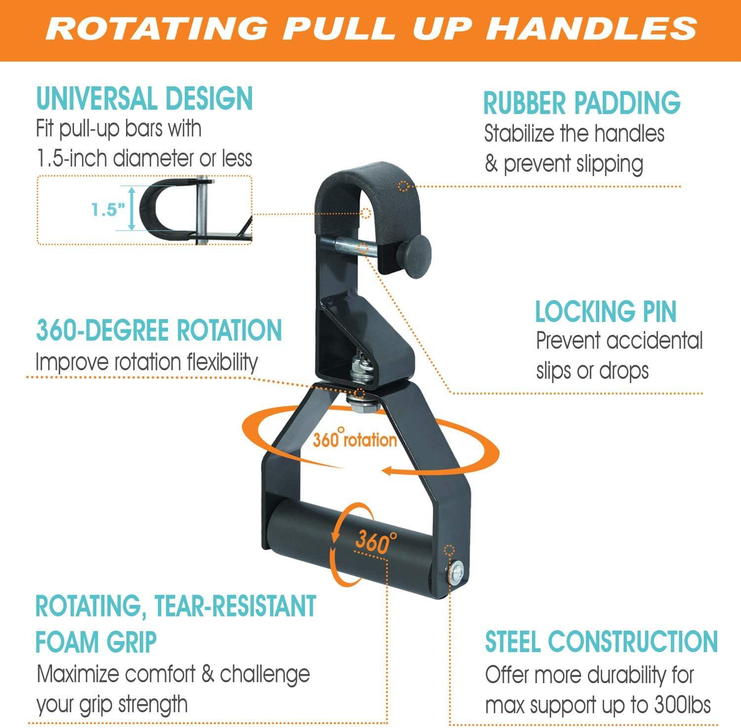 Yes4All Rotating Pull Up Handles for Pull Up Bar/Pull Up Grips/Barbell handles with Non-Slip & Foam Pad Grips – Twist Motion for Strength Training Workout