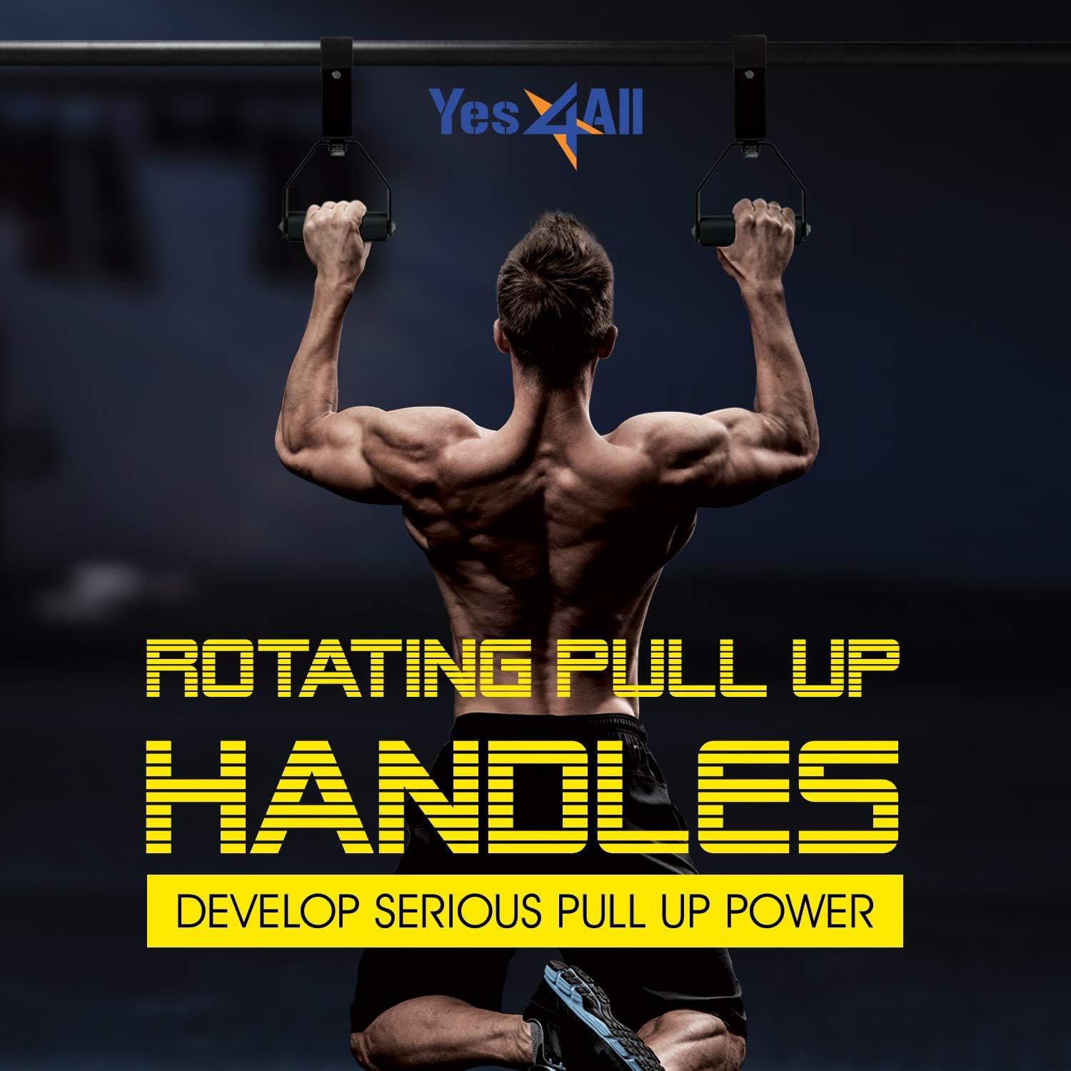 Yes4All Rotating Pull Up Handles for Pull Up Bar/Pull Up Grips/Barbell handles with Non-Slip & Foam Pad Grips – Twist Motion for Strength Training Workout