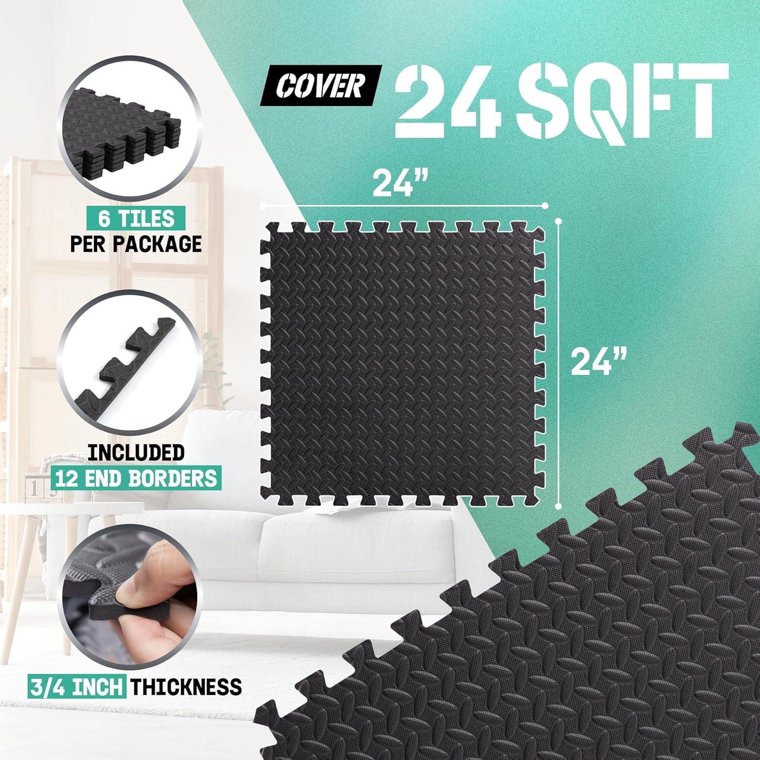 Yes4All EVA Interlocking Mats, Puzzle Floor Tiles, Foam Floor Padding with Border for Furniture, Home Space, Living Room, Garage 24 SQFT