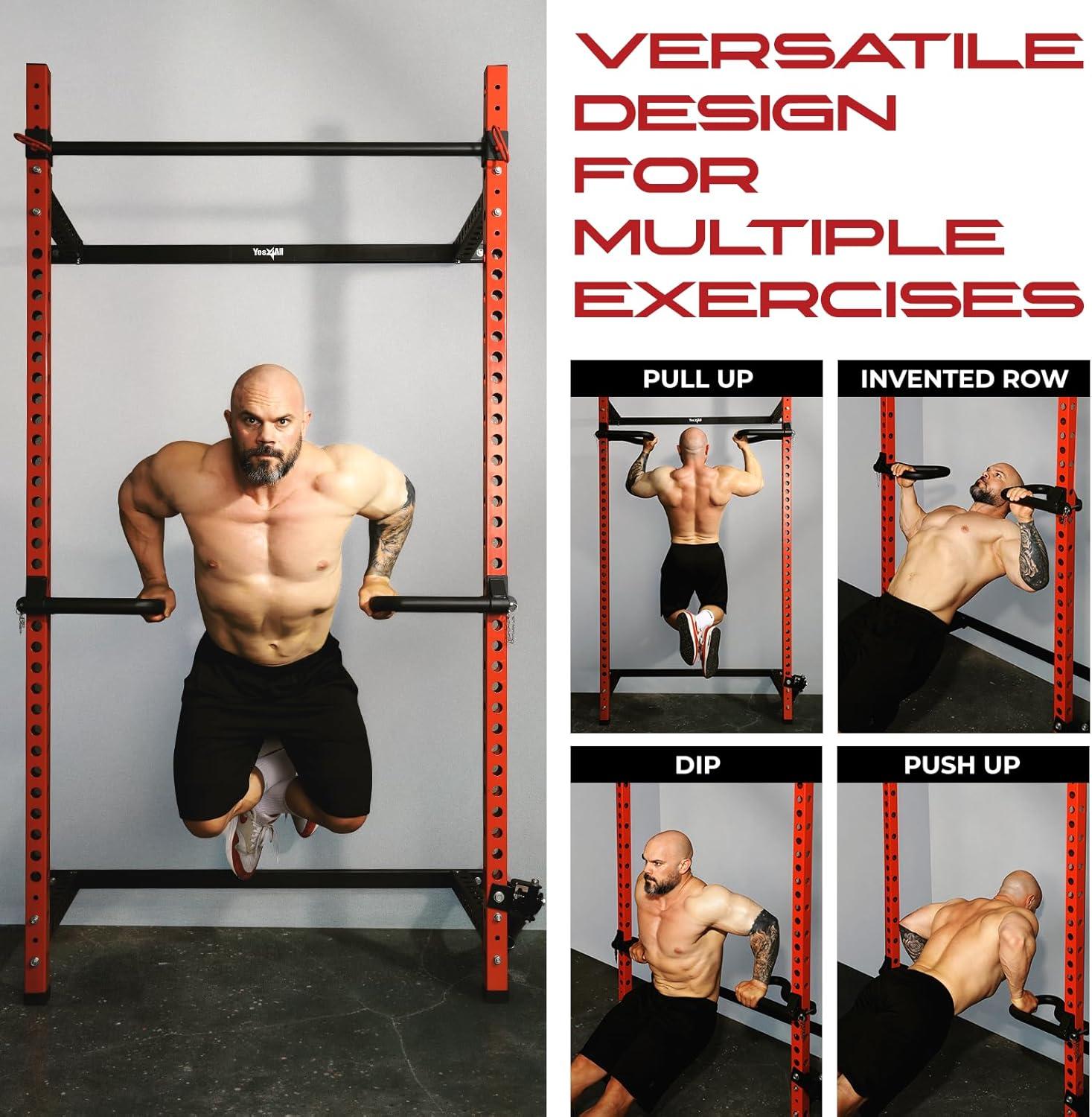 Yes4All 500 LBS Capacity – Dip Bars for 2×2 with 1″ Hole Power Cage, Squat Rack Attachments – Multi-Grip Handles Dip Attachment for Dips, Pull Up, Push-up(C. Multi Grip Dip Bar 500 lbs capacity)
