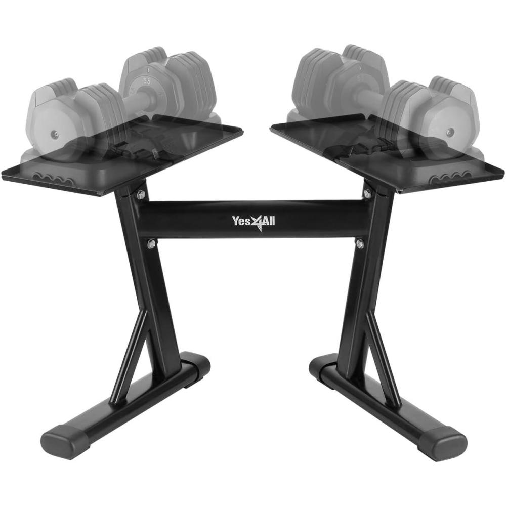 Yes4All Adjustable Dumbbell Stand – 160 Pound Capacity, Spotter Rack & Weight Rack with Strap, Easy Storage & Safety(A. Adjustable Dumbbell Stand)
