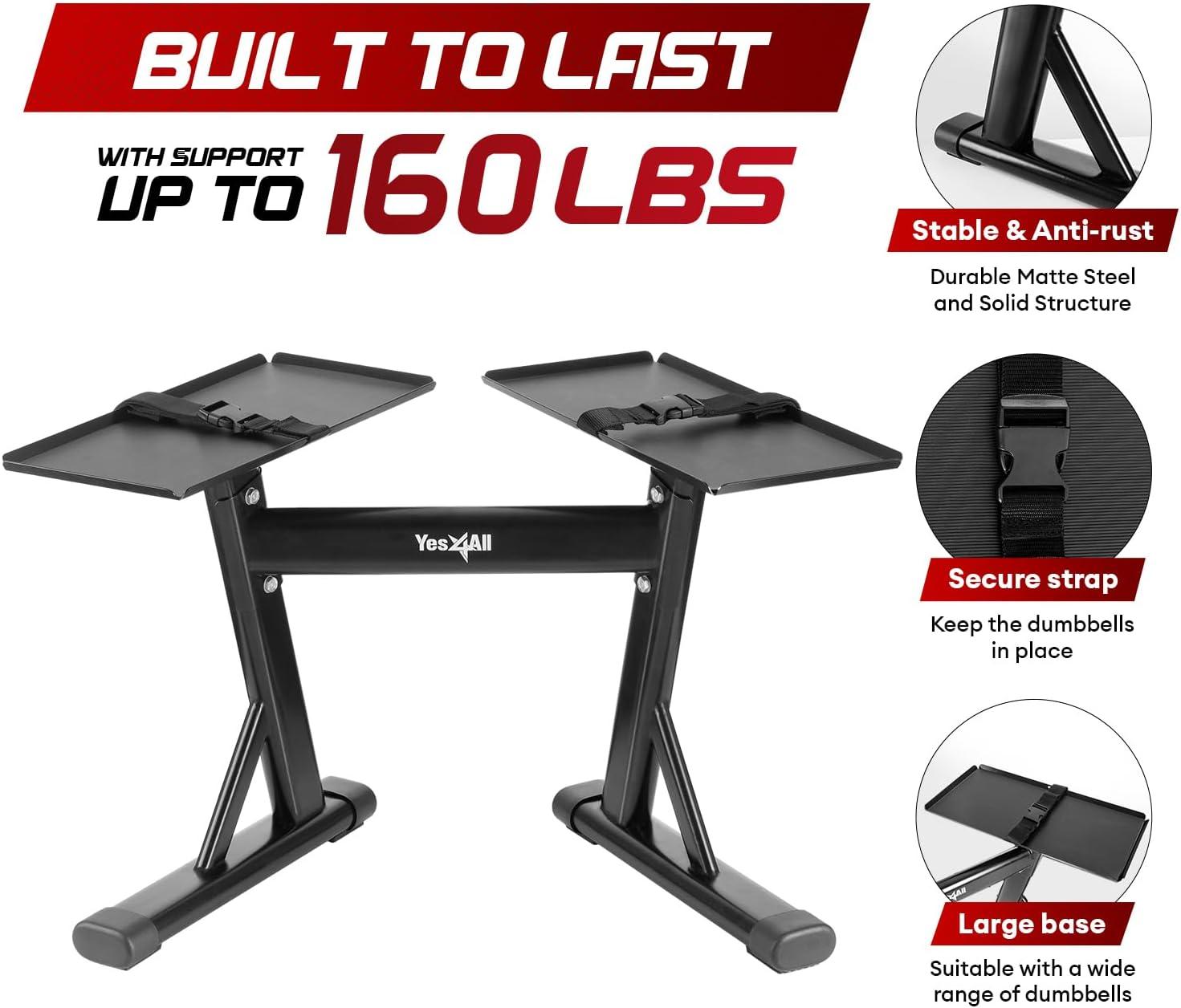 Yes4All Adjustable Dumbbell Stand – 160 Pound Capacity, Spotter Rack & Weight Rack with Strap, Easy Storage & Safety(A. Adjustable Dumbbell Stand)
