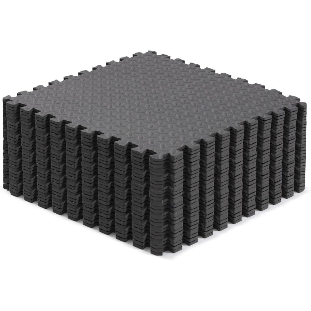 Yes4All 24SQFT-120SQFT Puzzle Exercise Mat for Home Gym, EVA Interlocking Foam Floor Tiles with Border for Workout Equipment(Grey)