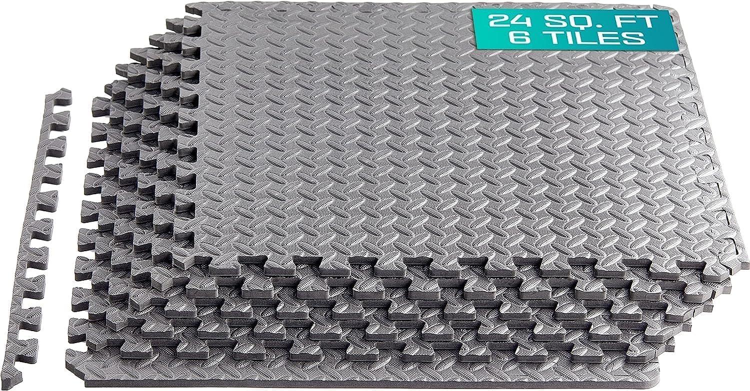 Yes4All 24SQFT-120SQFT Puzzle Exercise Mat for Home Gym, EVA Interlocking Foam Floor Tiles with Border for Workout Equipment(Grey)