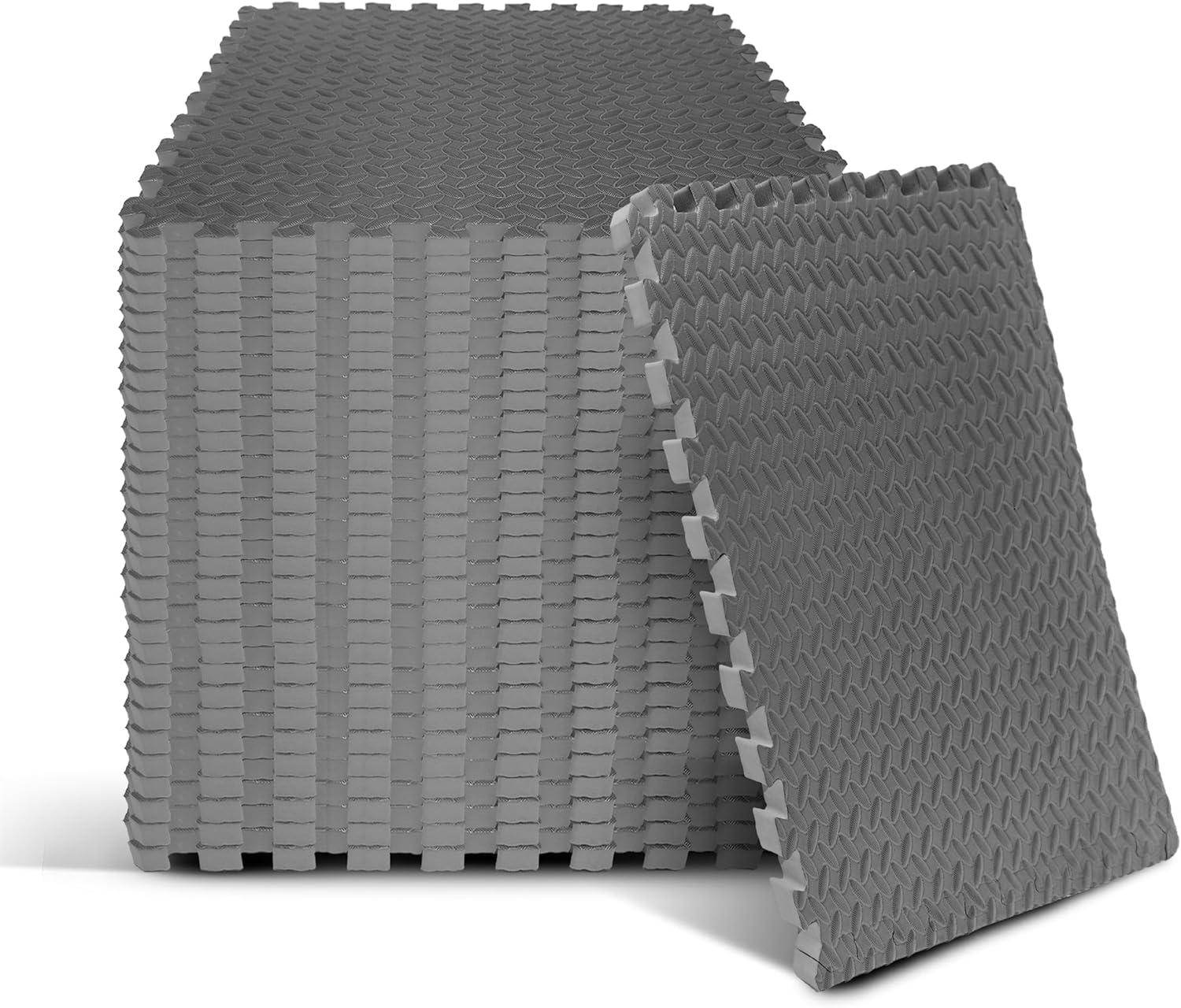 Yes4All 24SQFT-120SQFT Puzzle Exercise Mat for Home Gym, EVA Interlocking Foam Floor Tiles with Border for Workout Equipment(Grey)