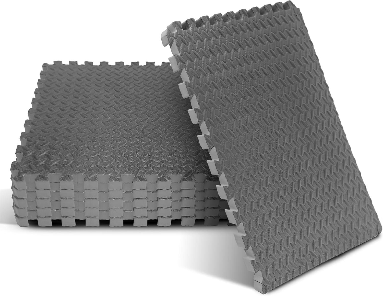 Yes4All 24SQFT-120SQFT Puzzle Exercise Mat for Home Gym, EVA Interlocking Foam Floor Tiles with Border for Workout Equipment(Grey)