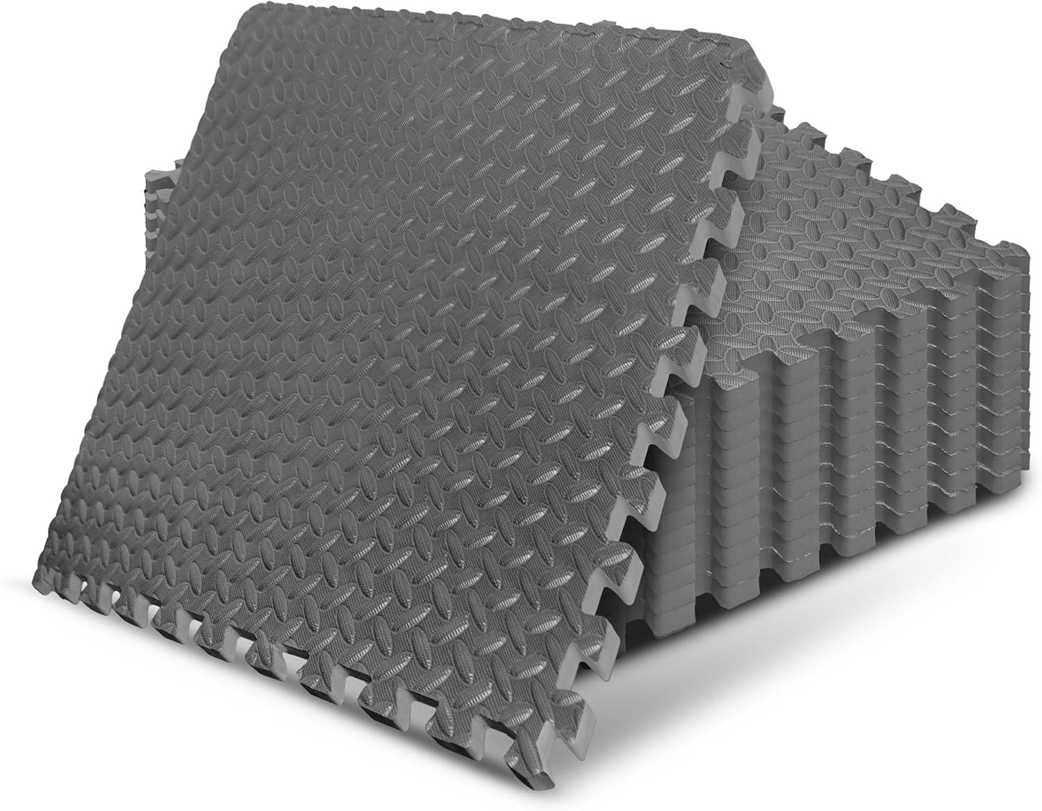 Yes4All 24SQFT-120SQFT Puzzle Exercise Mat for Home Gym, EVA Interlocking Foam Floor Tiles with Border for Workout Equipment(Grey)