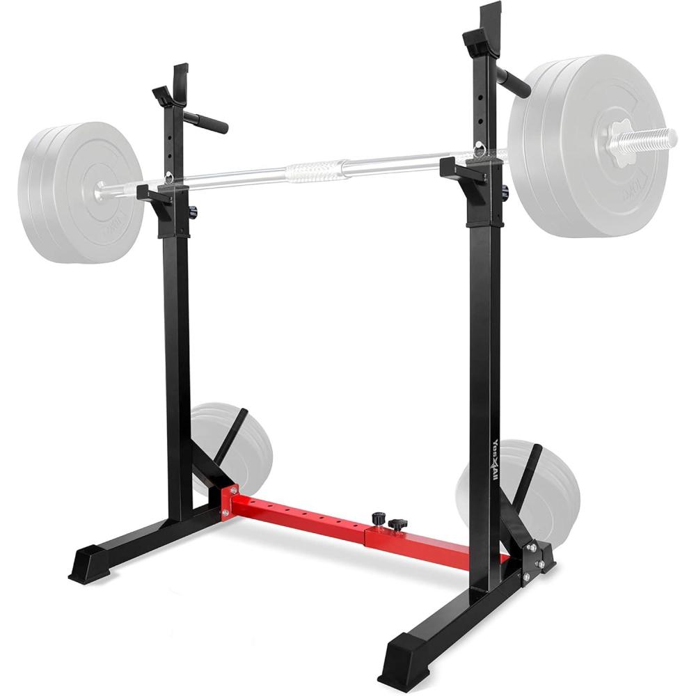 Yes4All Squat Rack for Home Gym, Adjustable Barbell Stand Rack, Multi-Function Weight Lifting, Dip Bar Station, Bench Press Rack Stand, Weight Plate Storage – Capacity Up to 600LBS(‎A. Barbell Squat Rack – Red – Standard)