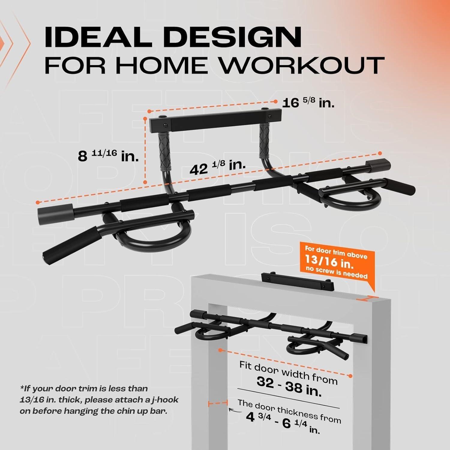 Yes4All Heavy Duty Wall Mounted Pull Up Bar, Over Door Pull Up Bar for Doorway, Multi Grip Chin Up Bar, Sturdy Strength Training Bars & Durable Gym Bar for Home Exercise(Premium Pull Up Bar XSP + Ab Straps)