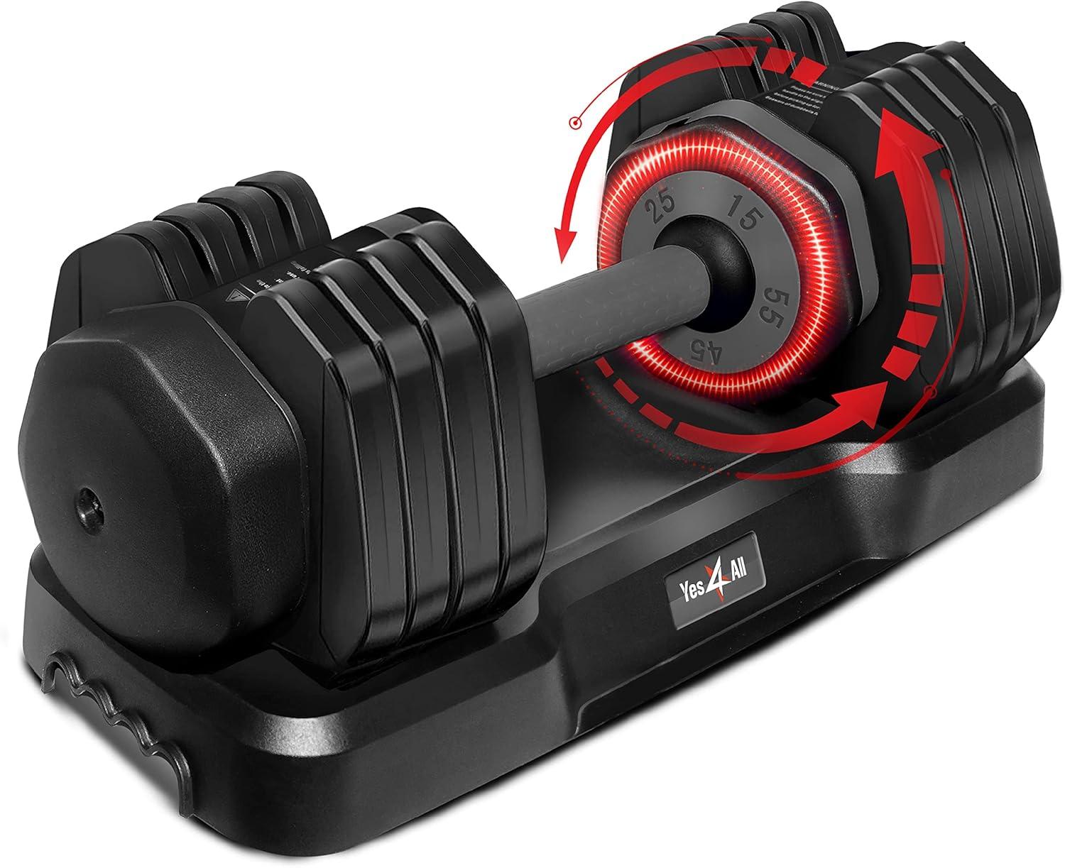 Yes4All 25/55LB Single/Pair Adjustable Dumbbells Weights, 5 in 1 Free Weights Dumbbell with One Second Dial Handle for Different Workout Levels(Grey Grip)
