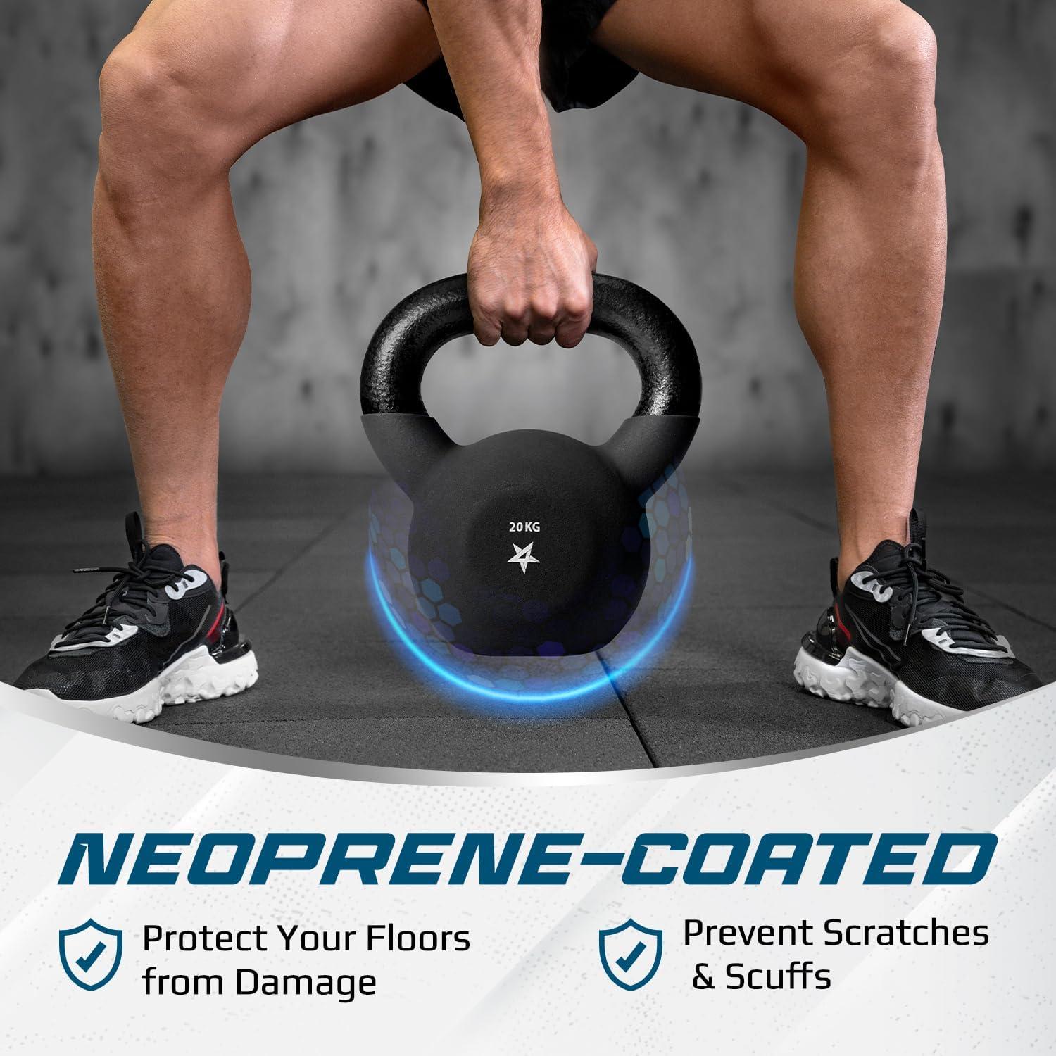 Yes4All 2-20kg Neoprene Coated Cast Iron Kettlebell, Kettle Bell Weight Sets for Home Gym Fitness & Weight Training – Multicolor Kettlebells(H. 20 kg)
