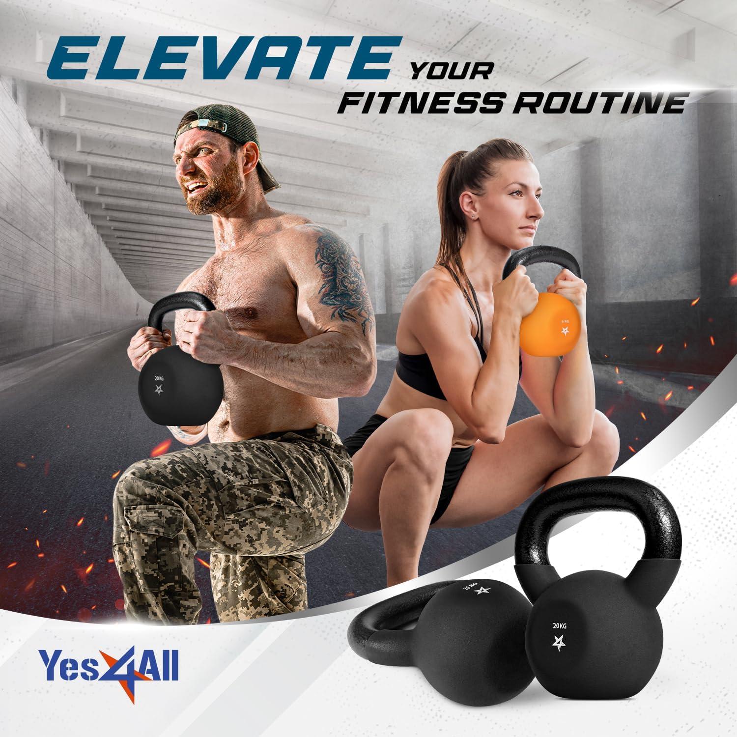 Yes4All 2-20kg Neoprene Coated Cast Iron Kettlebell, Kettle Bell Weight Sets for Home Gym Fitness & Weight Training – Multicolor Kettlebells(H. 20 kg)