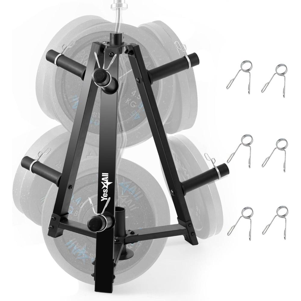 Yes4All 6 Pegs & 4 Barbell Storage Racks Load Up to 1190 LBS – Wall Mounted Weight Plate Tree & Barbell Holder(C. 3-Leg (Black))