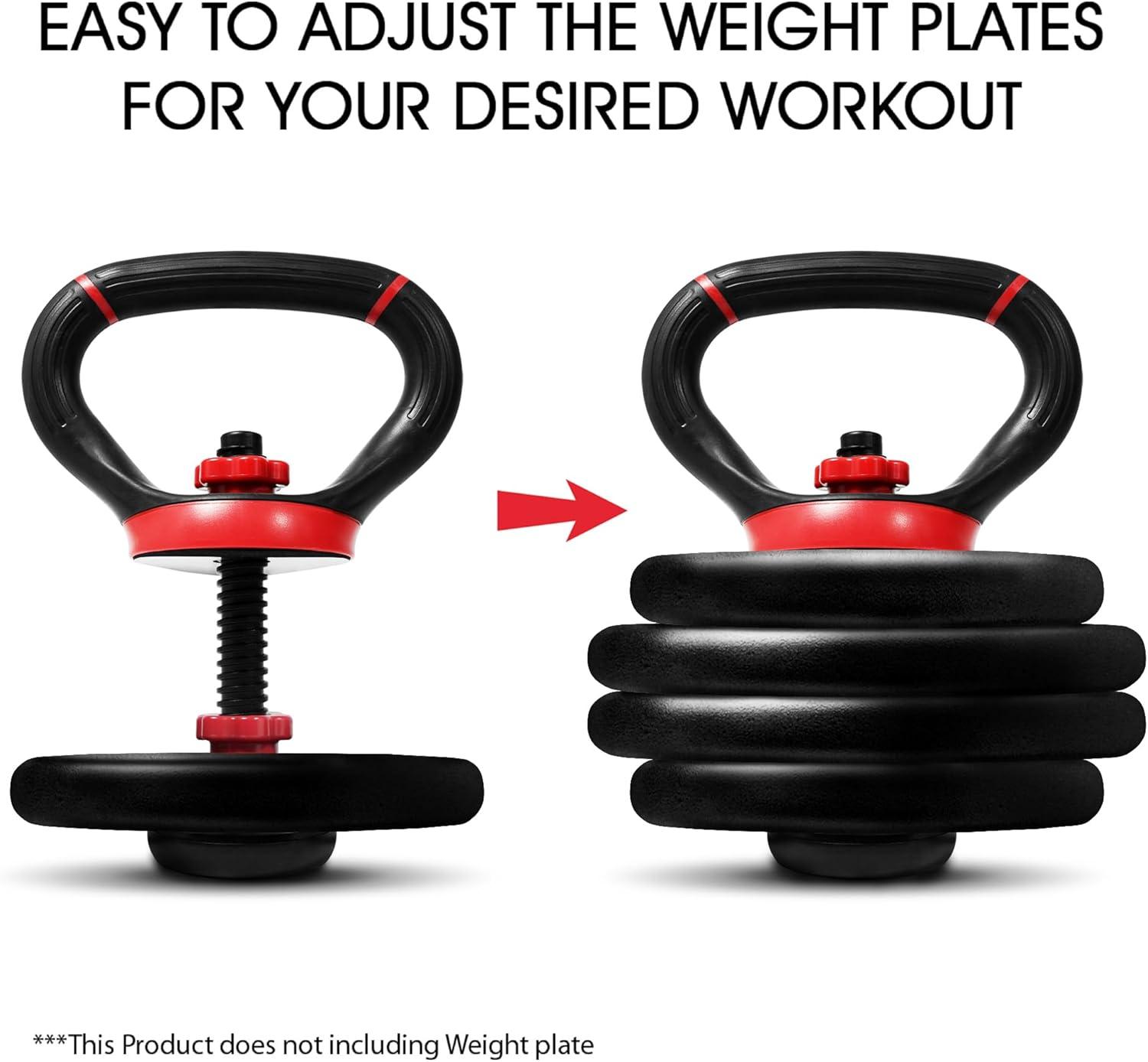 Yes4All Adjustable Kettlebell Handle for Weight Plates, Dumbbell Converter for Strength Training Kettlebells, Home Gym(B. Red – Single)