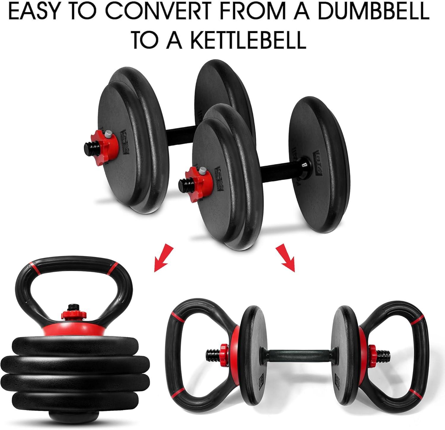 Yes4All Adjustable Kettlebell Handle for Weight Plates, Dumbbell Converter for Strength Training Kettlebells, Home Gym(B. Red – Single)