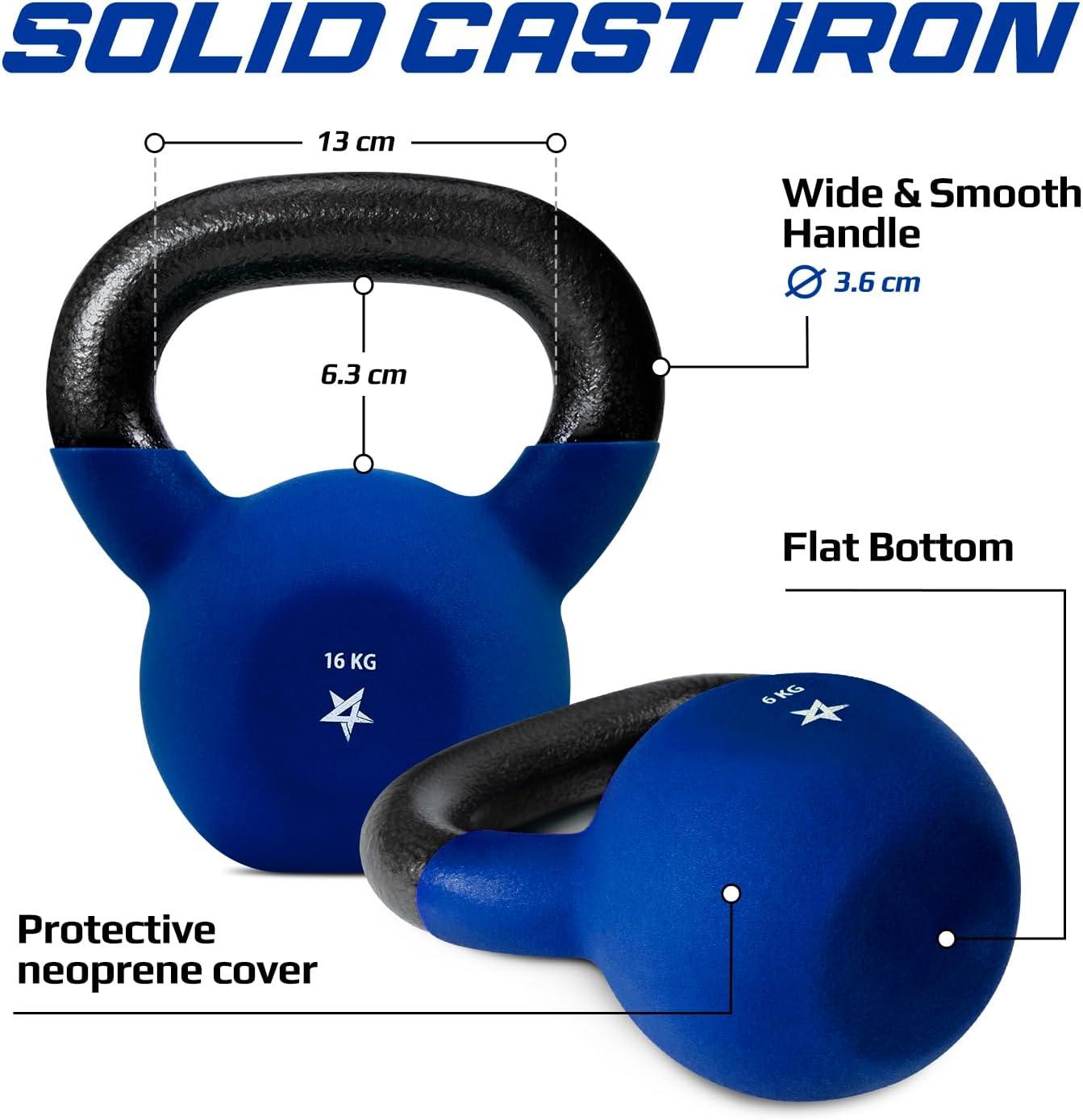 Yes4All 2-32kg Neoprene Coated/Powder Coated Kettlebells Cast Iron, Kettlebell Weight Sets for Home Gym Fitness & Weight Training(G. 16 kg)