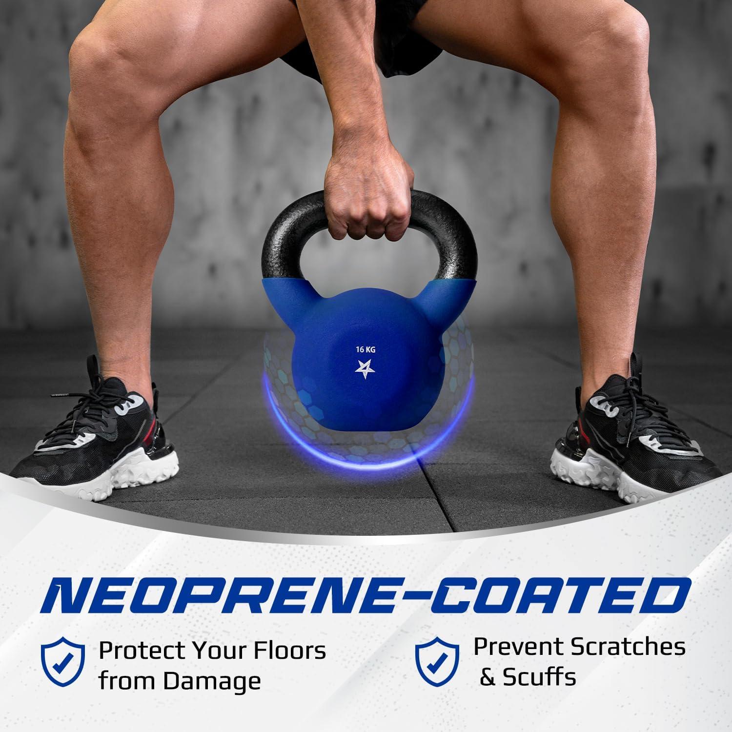 Yes4All 2-32kg Neoprene Coated/Powder Coated Kettlebells Cast Iron, Kettlebell Weight Sets for Home Gym Fitness & Weight Training(G. 16 kg)