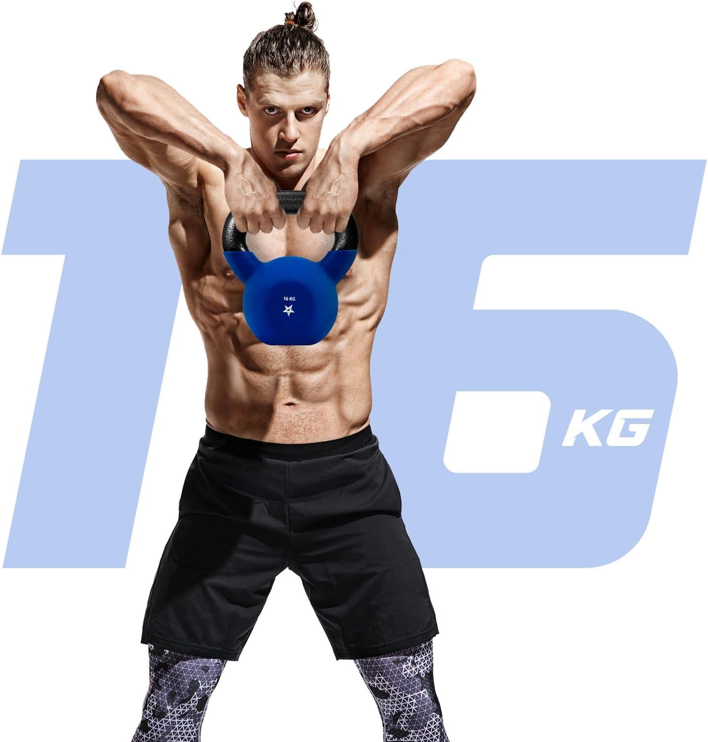 Yes4All 2-32kg Neoprene Coated/Powder Coated Kettlebells Cast Iron, Kettlebell Weight Sets for Home Gym Fitness & Weight Training(G. 16 kg)