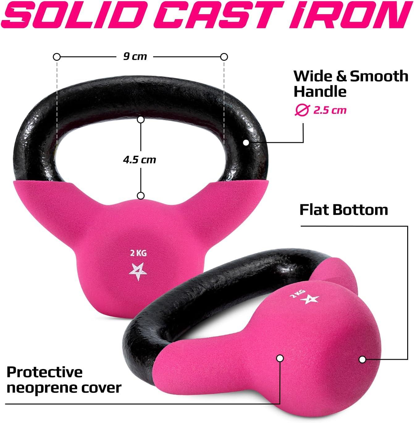Yes4All 2-32kg Neoprene Coated/Powder Coated Kettlebells Cast Iron, Kettlebell Weight Sets for Home Gym Fitness & Weight Training(A. 2 kg)