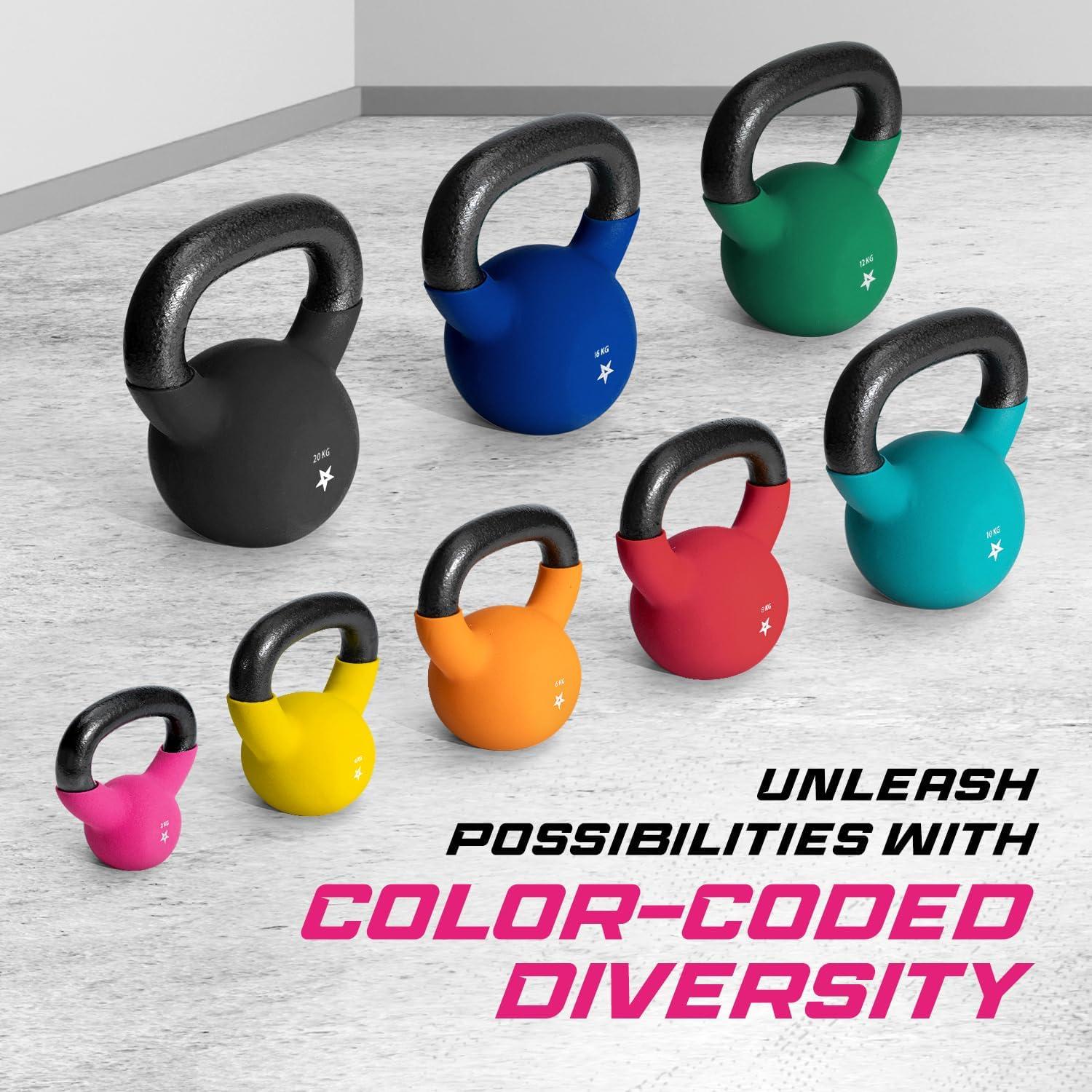 Yes4All 2-32kg Neoprene Coated/Powder Coated Kettlebells Cast Iron, Kettlebell Weight Sets for Home Gym Fitness & Weight Training(A. 2 kg)