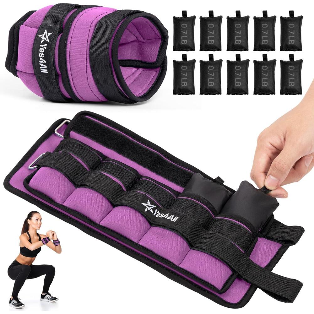 Yes4All Adjustable Wrist & Ankle Weights 3.5/5 LB Pair, Leg Weights for Women & Men, Weighted Arm Bands with Removable Sandbags for Fitness, Pilates, Walking, Strength Training – Versatile Colors(Purple)