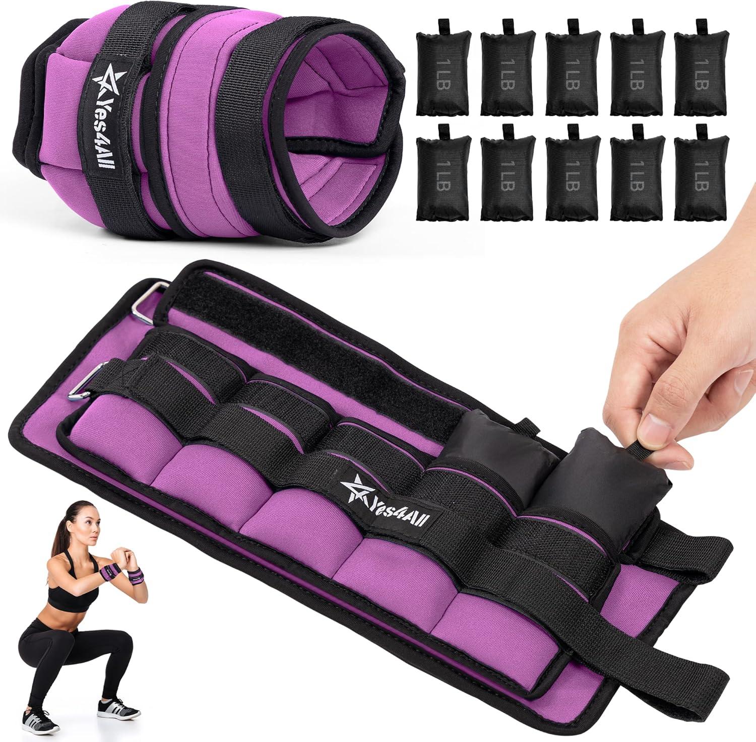 Yes4All Adjustable Wrist & Ankle Weights 3.5/5 LB Pair, Leg Weights for Women & Men, Weighted Arm Bands with Removable Sandbags for Fitness, Pilates, Walking, Strength Training – Versatile Colors(Purple)