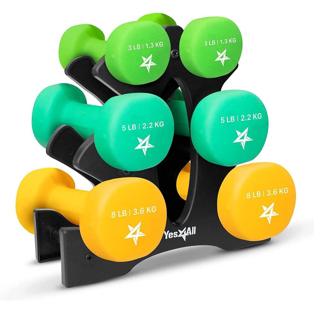 Dumbbell Neoprene 3-5-8lb pair + Metal Rack