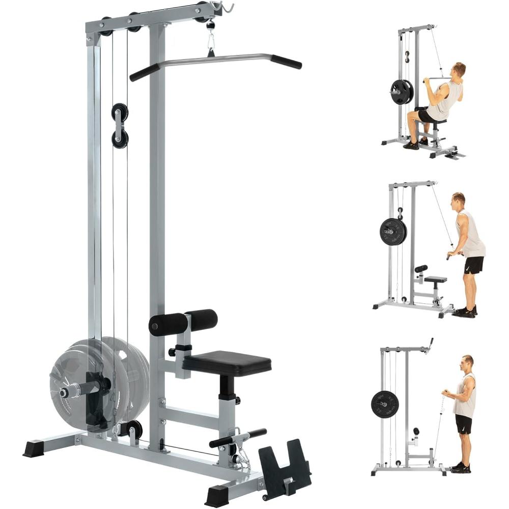 Yes4All LAT Pull Down Machines, LAT Row Cable Machine, LAT Tower with Additional Pulley Cable, High & Low Pulley Stations(LAT Pull Down Machine with Seat)