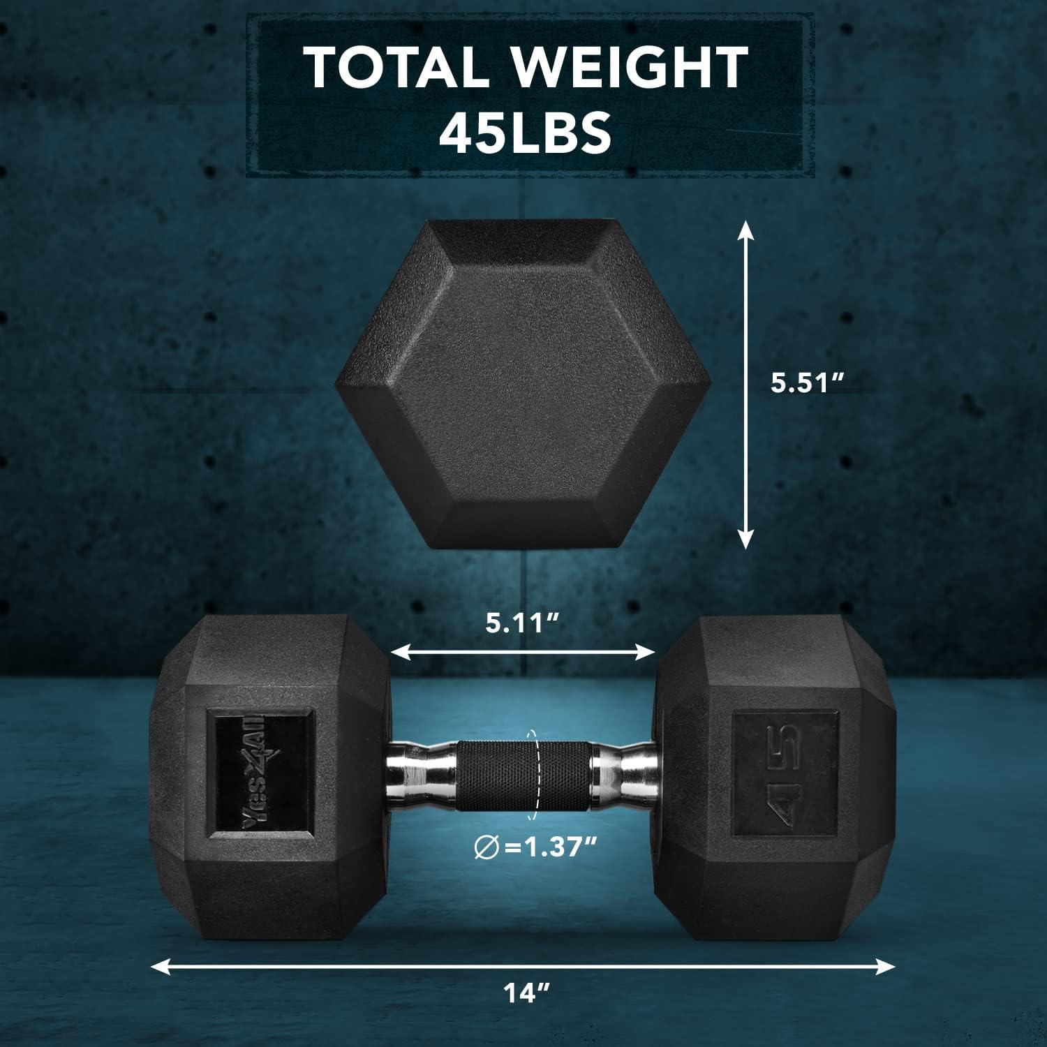 Yes4All Dumbbell Hex Rubber Grip/Heavy Weight Urethane Dumbbell and Combo Kettle Grip for Multifunctional Full Body Workout and Strength Training(I. 45 Lbs)