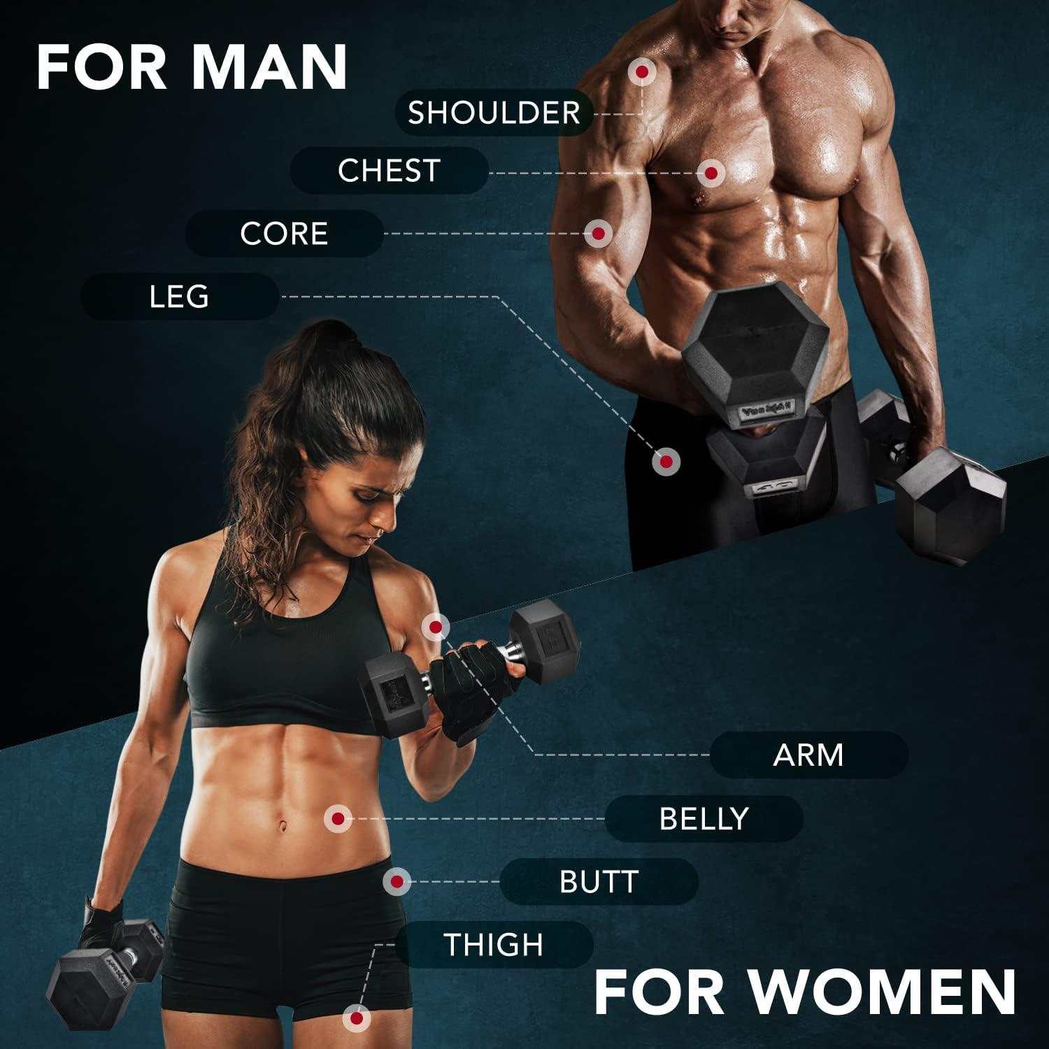 Yes4All Dumbbell Hex Rubber Grip/Heavy Weight Urethane Dumbbell and Combo Kettle Grip for Multifunctional Full Body Workout and Strength Training(I. 45 Lbs)