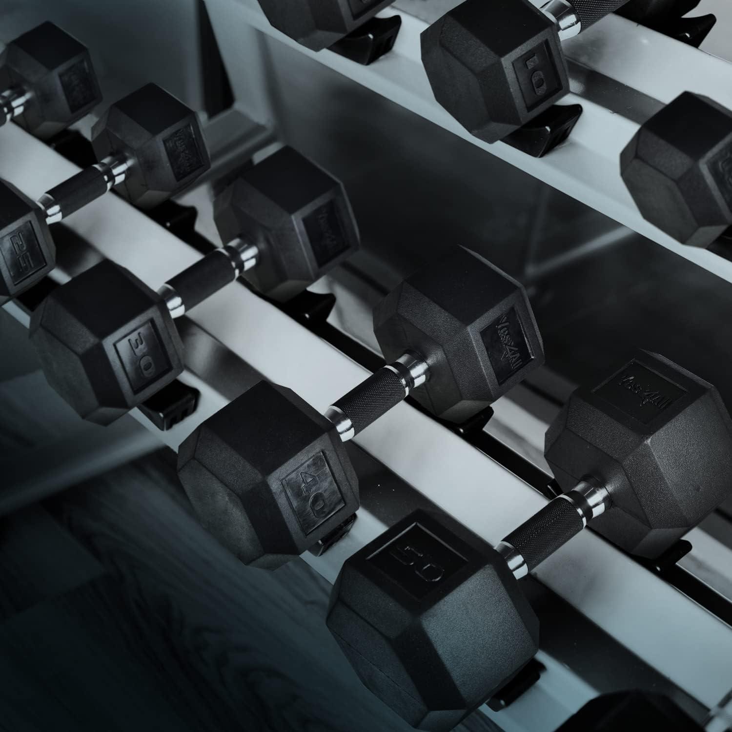 Yes4All Dumbbell Hex Rubber Grip/Heavy Weight Urethane Dumbbell and Combo Kettle Grip for Multifunctional Full Body Workout and Strength Training(I. 45 Lbs)
