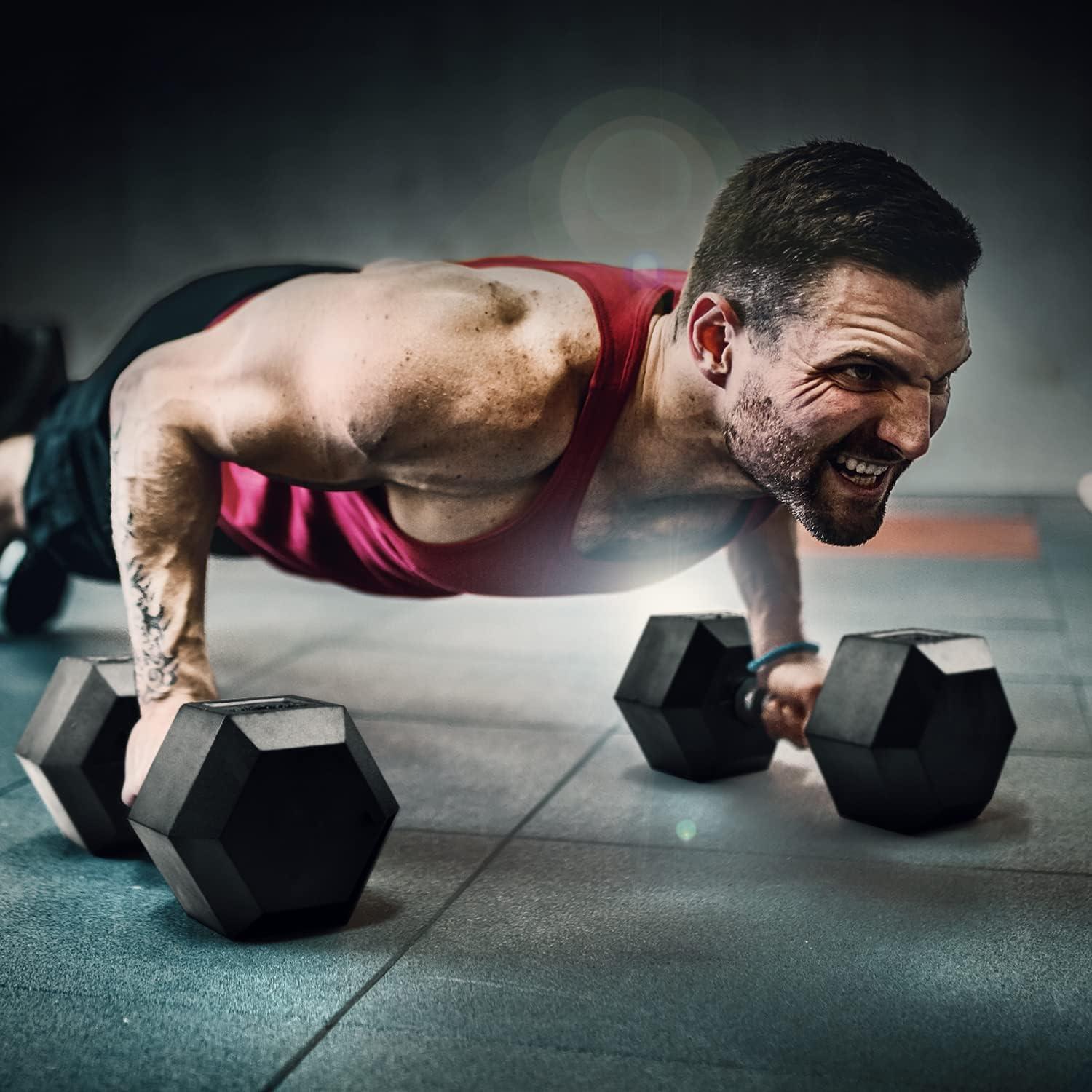 Yes4All Dumbbell Hex Rubber Grip/Heavy Weight Urethane Dumbbell and Combo Kettle Grip for Multifunctional Full Body Workout and Strength Training(I. 45 Lbs)