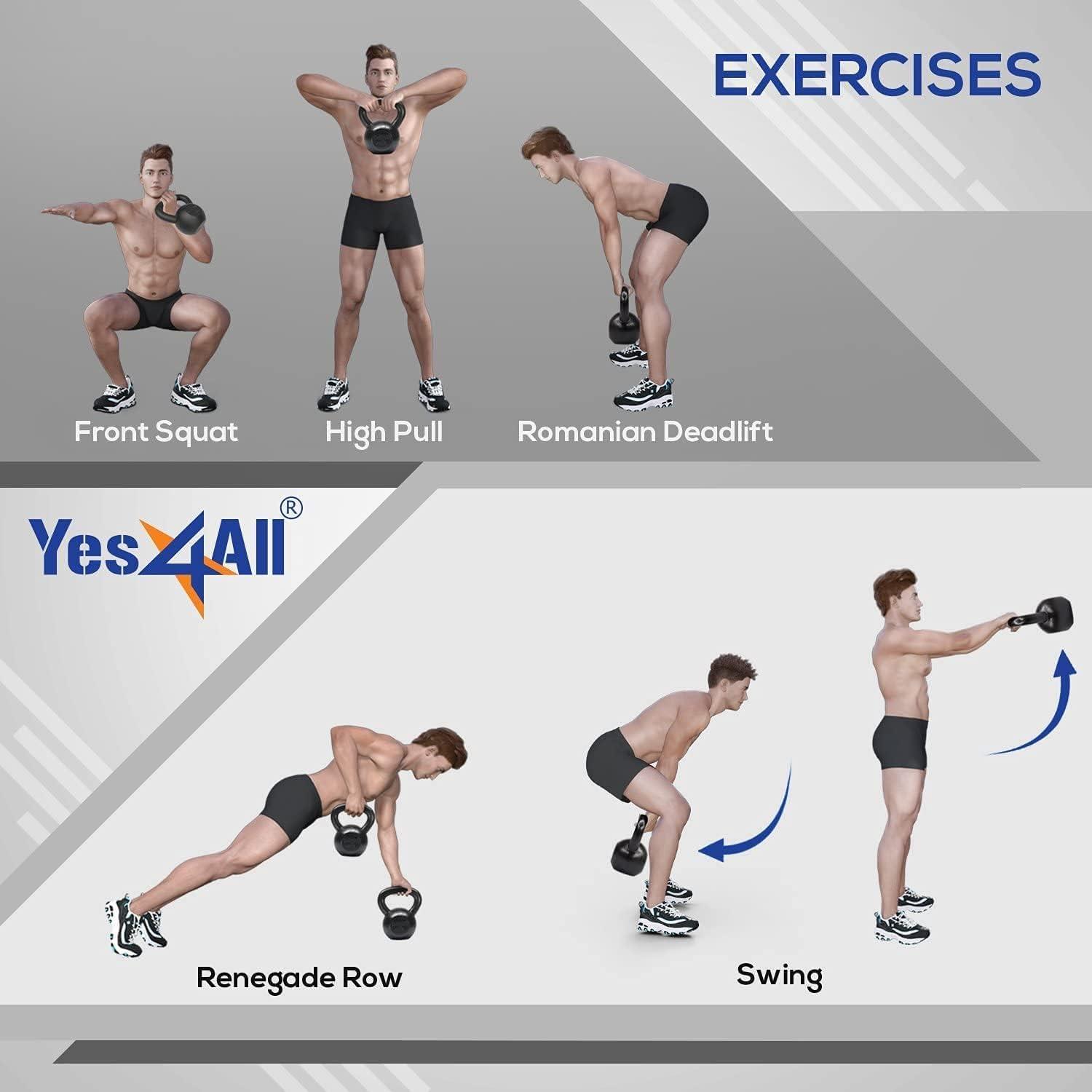 Yes4All Cast Iron Kettlebell, Strength Training Kettlebells 5-80 Lb (5,10,15,20,25,30,35,40,45,50,60,70,80 Lb) for Full Body Workout, Push up, Strength Training – Single & Kettlebell Set of 2 for Men(D.Black 20lbs)
