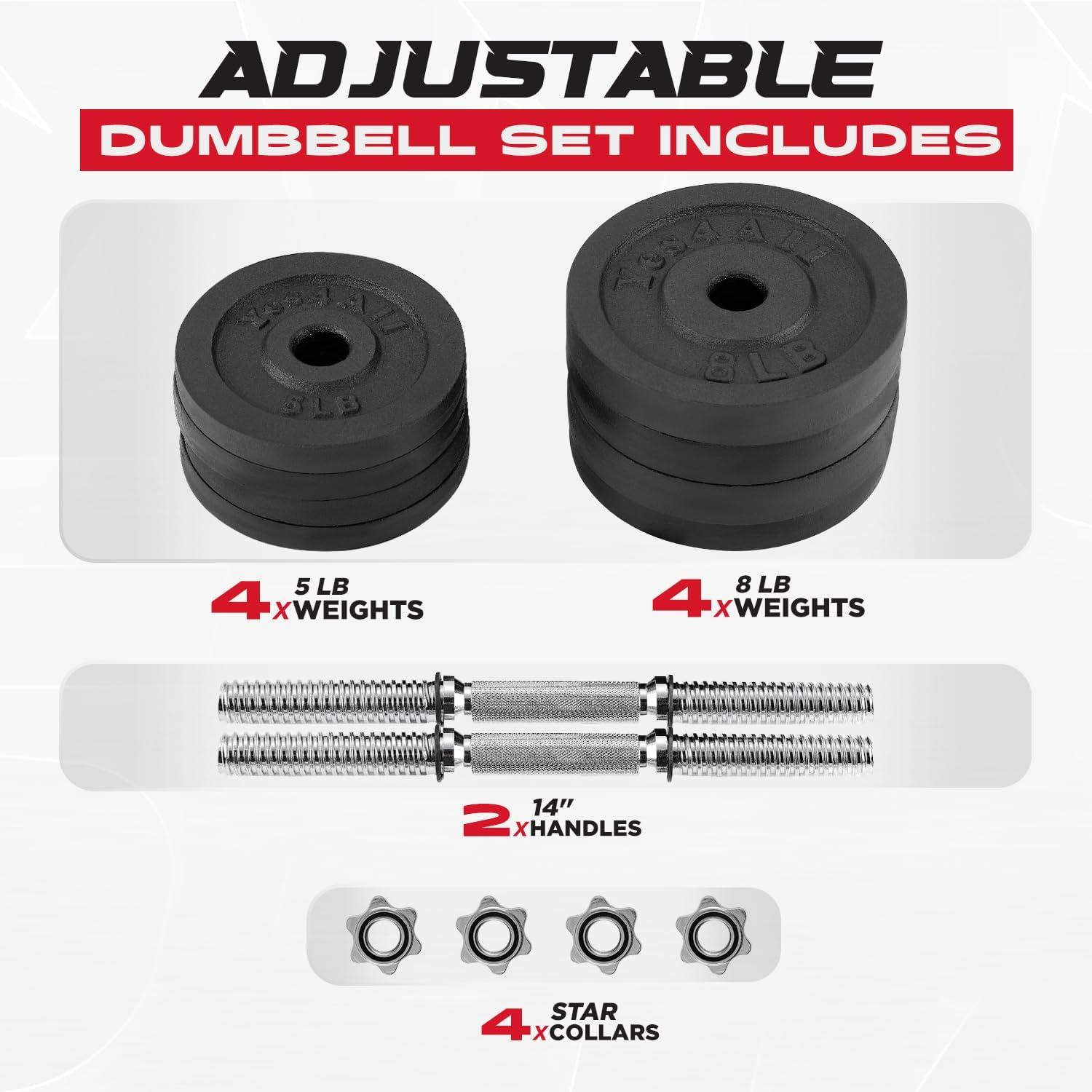 Yes4All Adjustable Dumbbell Set with Weight Plates/Connector – Exercise & Workout Equipment – Size Options 40lbs to 200lbs(C1. 60LB or 30LB Pair)
