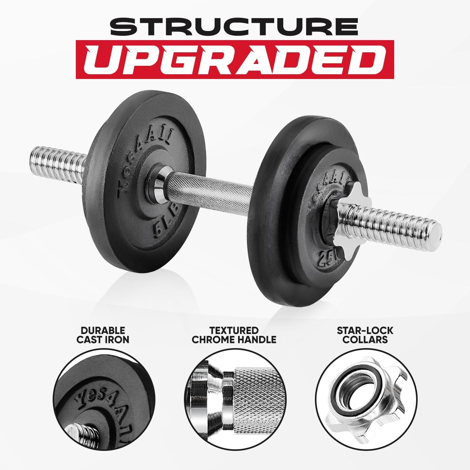 Yes4All Adjustable Dumbbell Set with Weight Plates/Connector – Exercise & Workout Equipment – Size Options 40lbs to 200lbs(C1. 60LB or 30LB Pair)