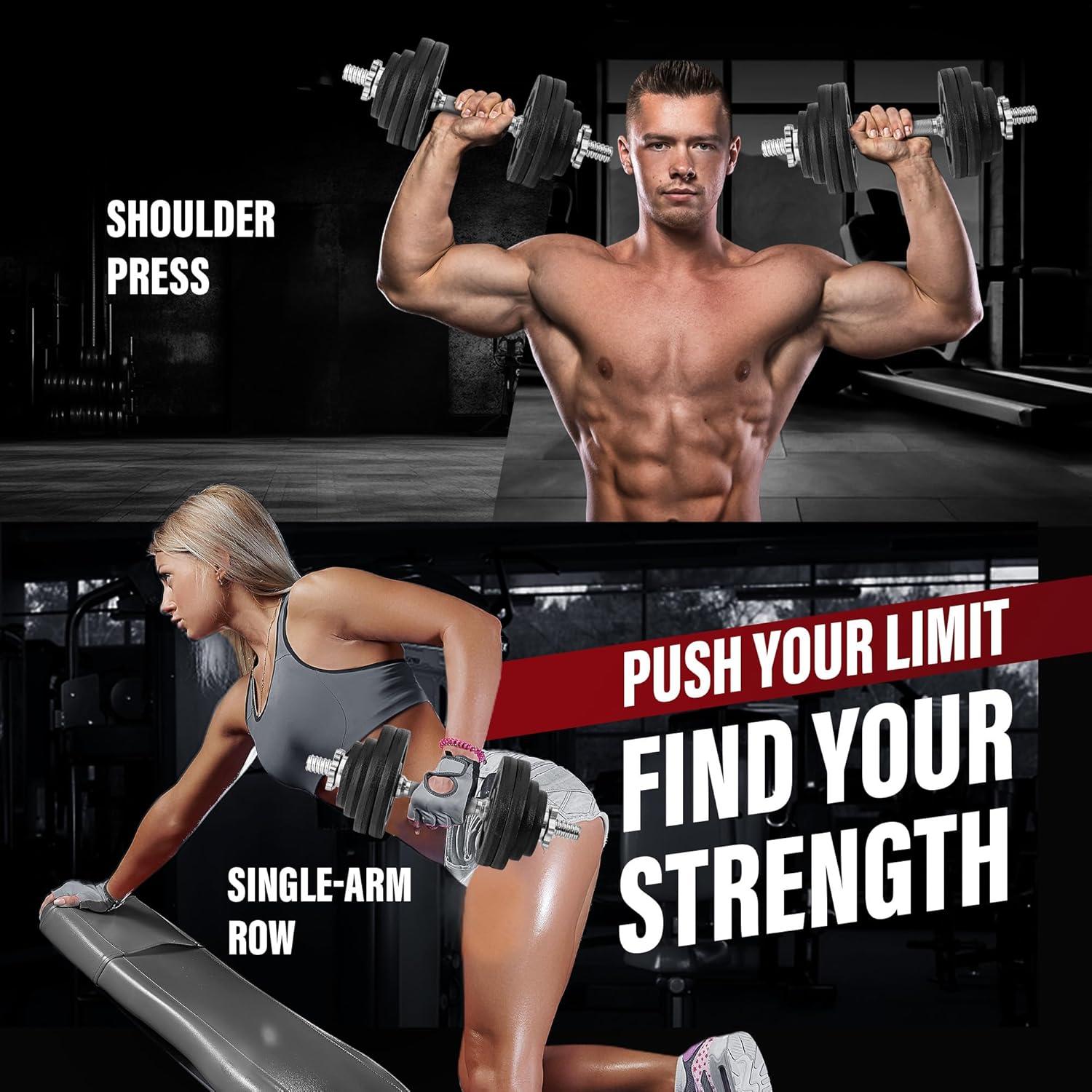 Yes4All Adjustable Dumbbell Set with Weight Plates/Connector – Exercise & Workout Equipment – Size Options 40lbs to 200lbs(C1. 60LB or 30LB Pair)