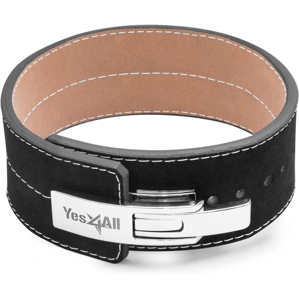Yes4All 100% Leather Premium Weightlifting Belt/Genuine Leather/ 2in1 Dip Belt With Chain/Self-locking Belt, Robust Alloy Steel Buckle 10mm Thick For Heavy Lifting, Squats, Deadlifts, and More(B. Size M (28-34 inches))