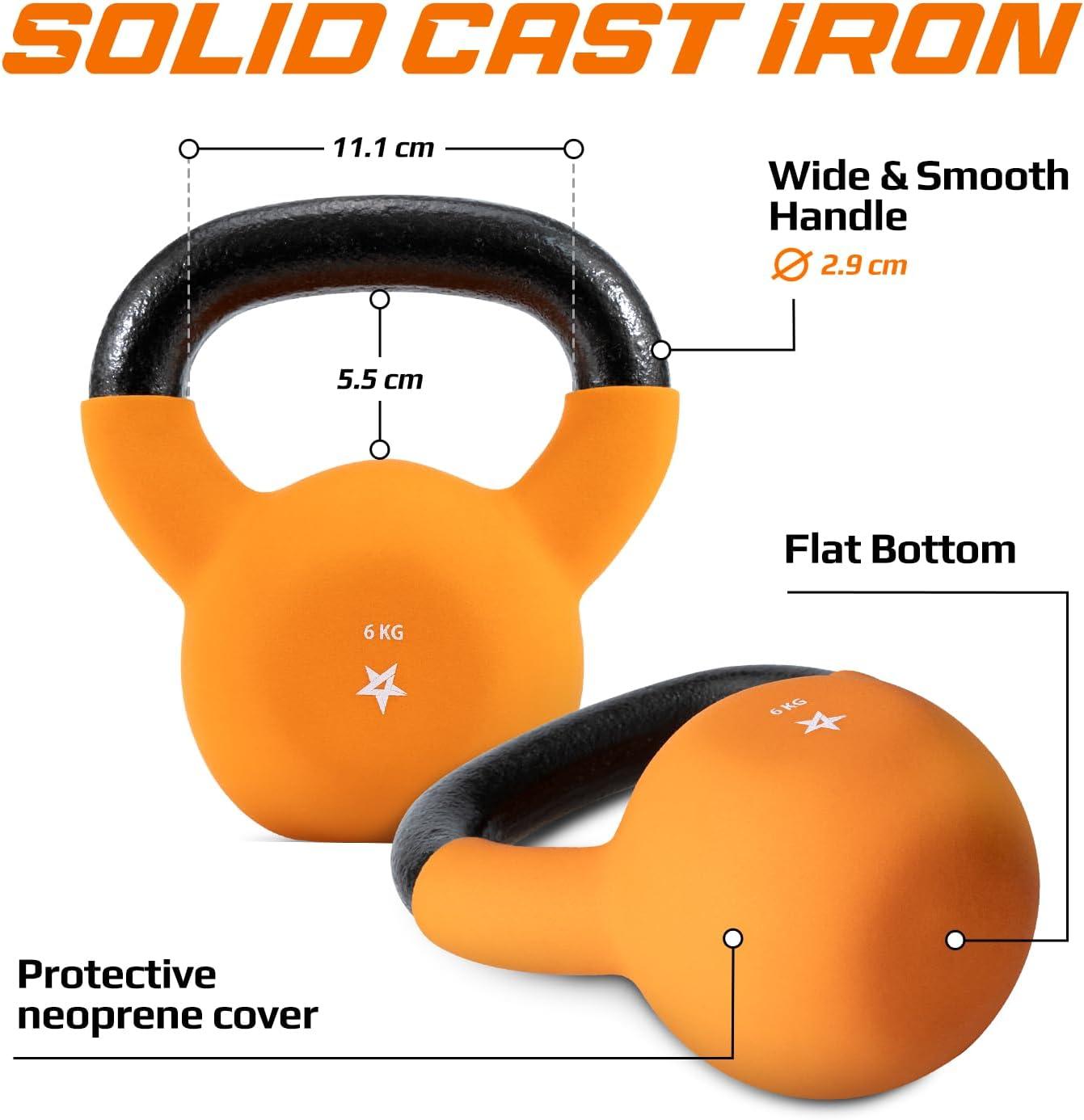Yes4All 2-32kg Neoprene Coated/Powder Coated Kettlebells Cast Iron, Kettlebell Weight Sets for Home Gym Fitness & Weight Training(C. 6 kg)