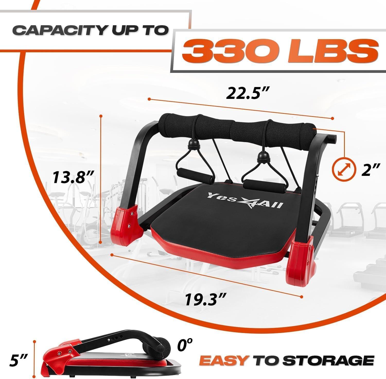Yes4All Ab Crunch Machine For Total Body & Core Abdominal, Situp Lockable With Ergonomic Foam Handle & 2 Resistance Bands(Red & Black)