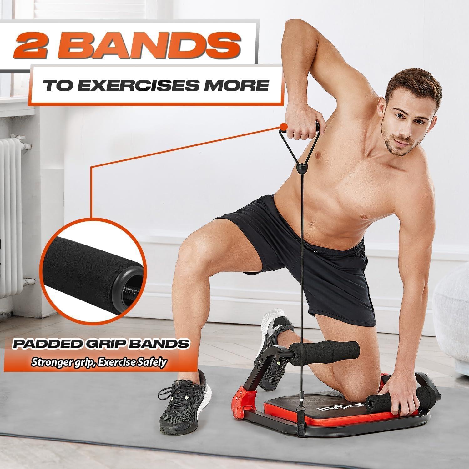 Yes4All Ab Crunch Machine For Total Body & Core Abdominal, Situp Lockable With Ergonomic Foam Handle & 2 Resistance Bands(Red & Black)