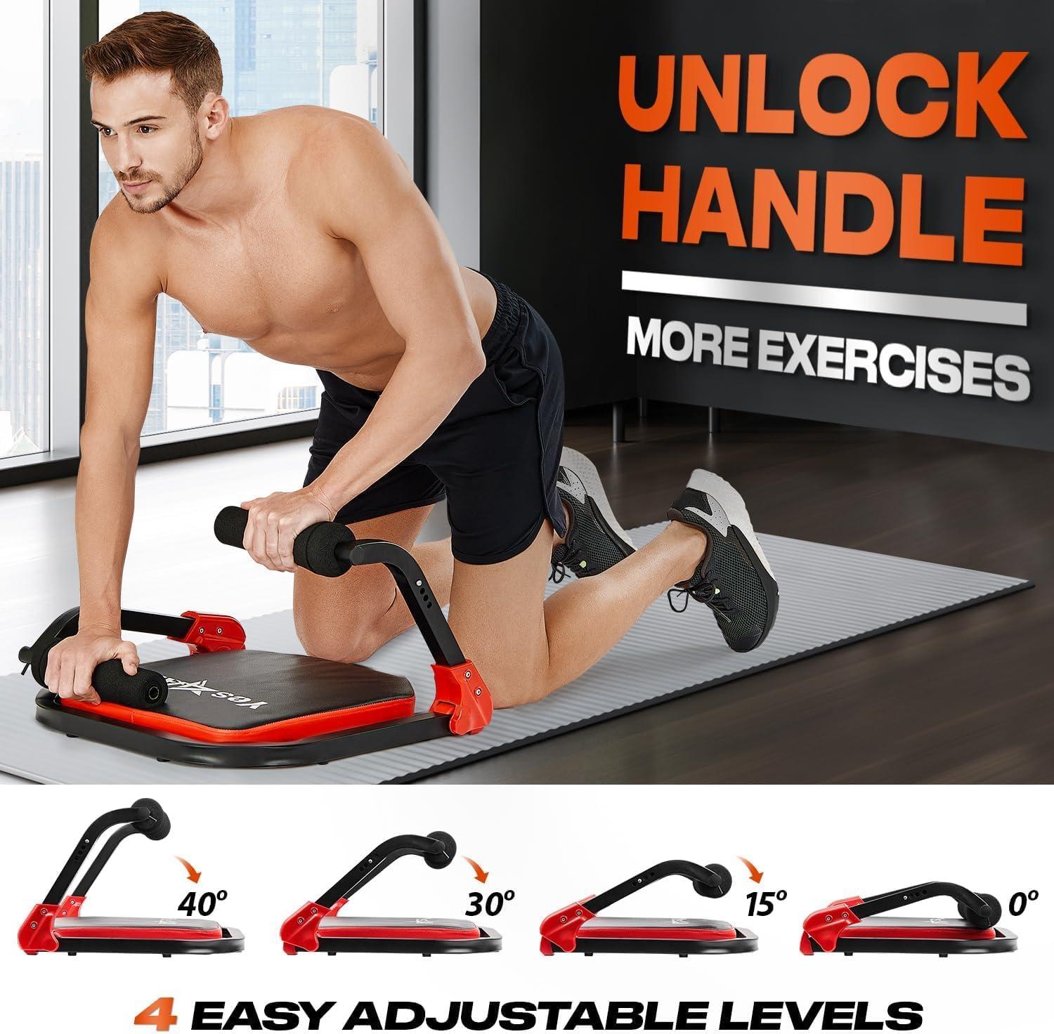 Yes4All Ab Crunch Machine For Total Body & Core Abdominal, Situp Lockable With Ergonomic Foam Handle & 2 Resistance Bands(Red & Black)