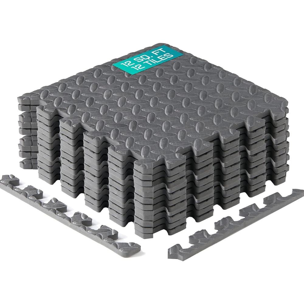 Yes4All EVA Interlocking Mats, Puzzle Floor Tiles, Foam Floor Padding with Border for Furniture, Home Space, Living Room, Garage 120 SQFT