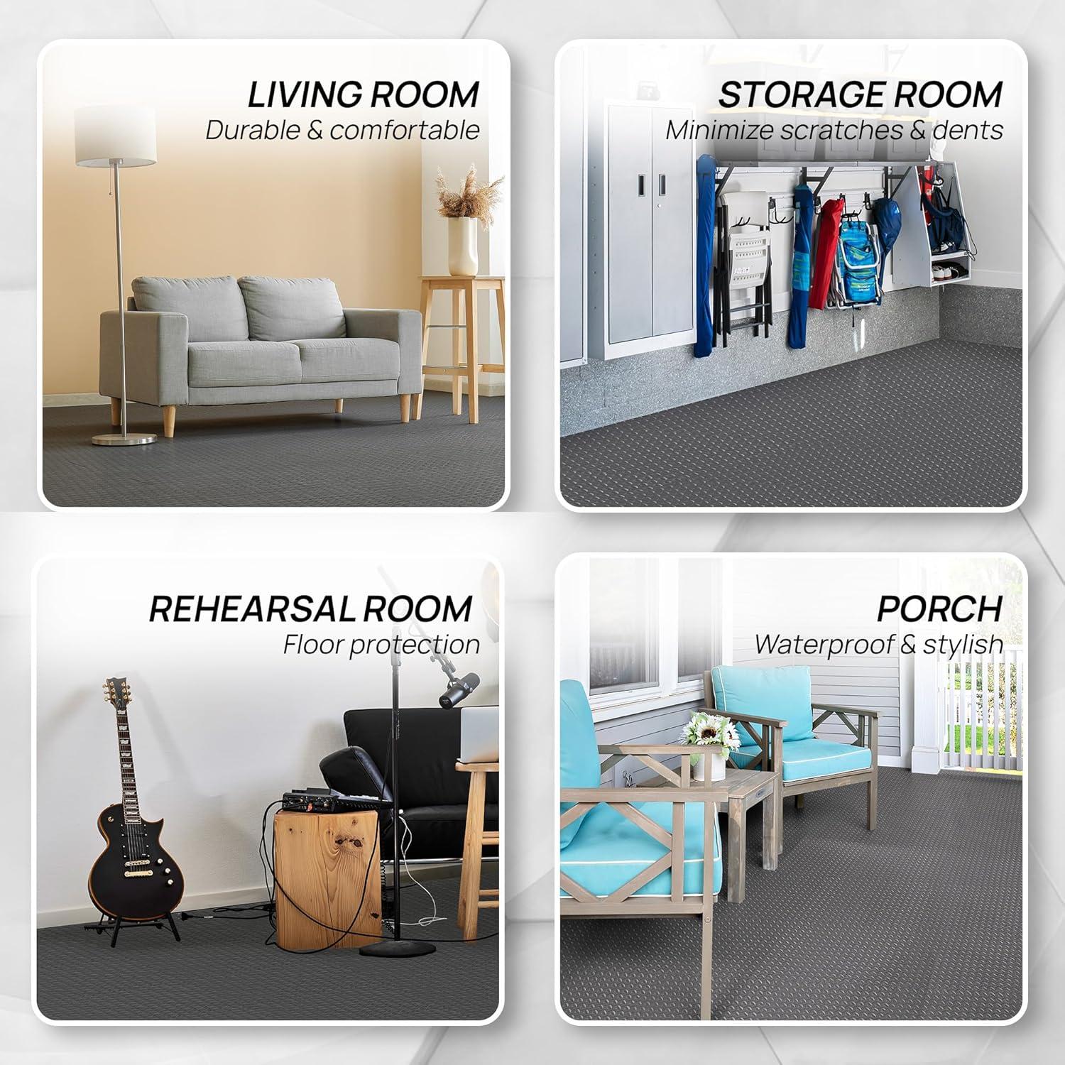Yes4All EVA Interlocking Mats, Puzzle Floor Tiles, Foam Floor Padding with Border for Furniture, Home Space, Living Room, Garage 120 SQFT