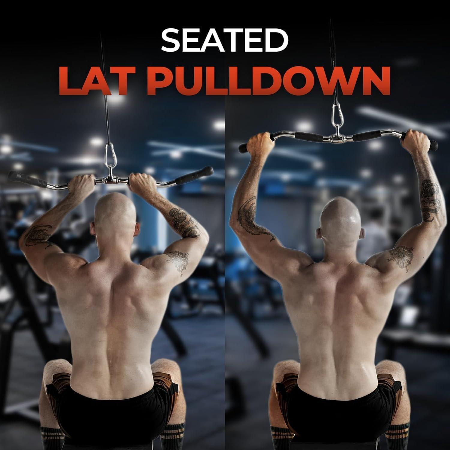 Yes4All Wide Grip LAT Pull Down Bar Attachments with Rubber Handles/Curl LAT Pulldown Attachment for Gym Equipment, Press Down Bar/Cable Attachment Rubber Handgrips