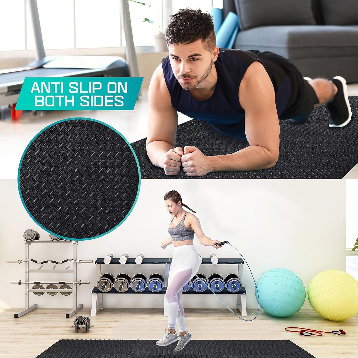 Yes4All 12,16,36 SQ.FT Puzzle Exercise Mat for Home Gym, EVA Interlocking Foam Floor Tiles with Border for Workout Equipment(A’. Interlocking Exercise Mat – Black – 12pcs)