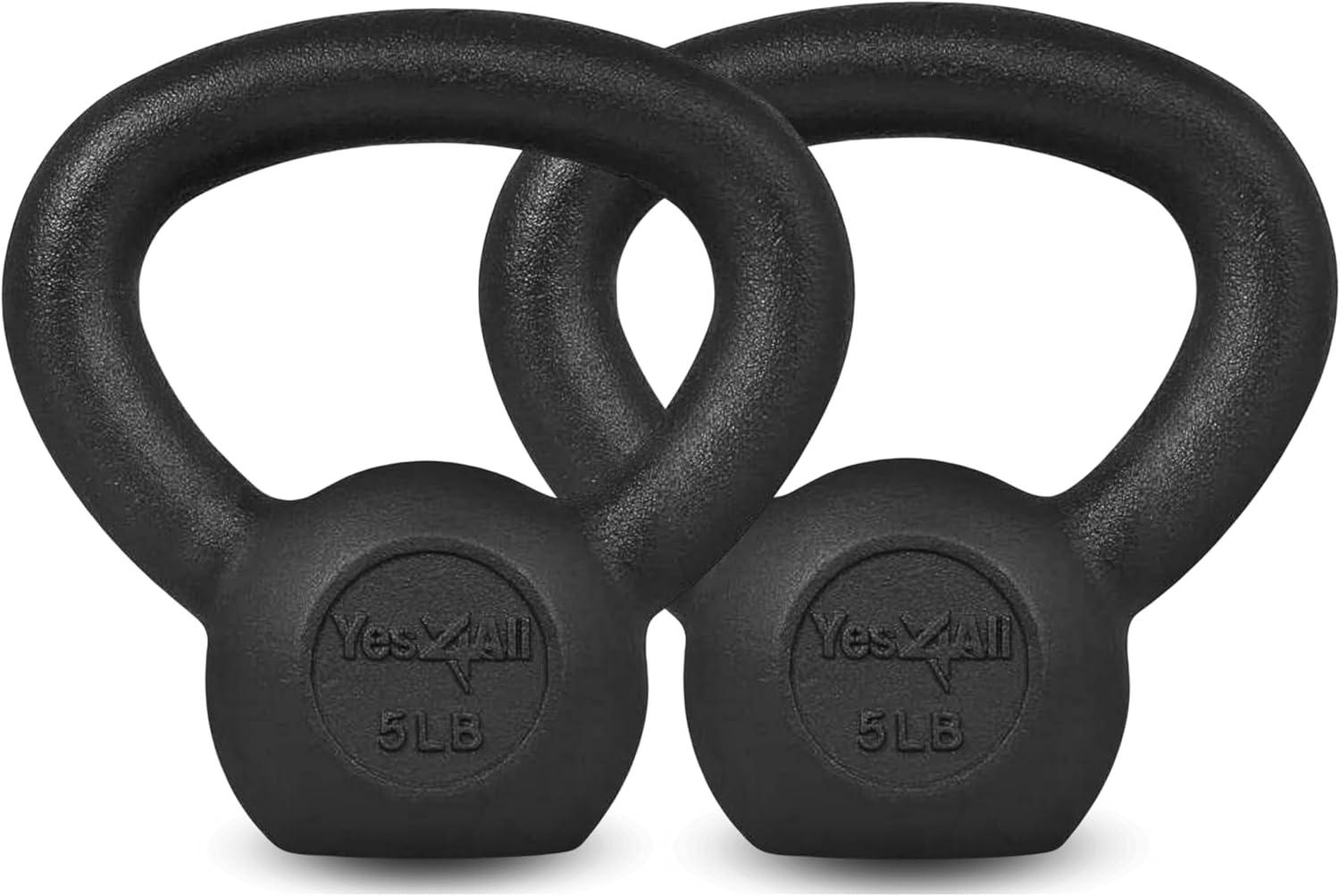 Yes4All Cast Iron Kettlebell, Strength Training Kettlebells 5-80 Lb (5,10,15,20,25,30,35,40,45,50,60,70,80 Lb) for Full Body Workout, Push up, Strength Training – Single & Kettlebell Set of 2 for Men(A.Black 5lbs)