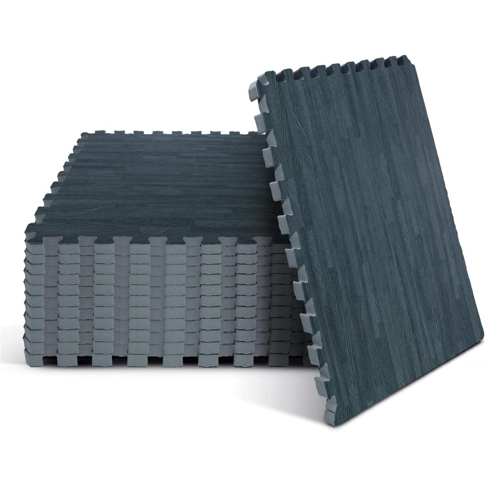Yes4All EVA Interlocking Mats, Puzzle Floor Tiles, Foam Floor Padding with Border for Furniture, Home Space, Living Room, Garage(J. 48 Square Feet (12 Tiles) – Carbon)