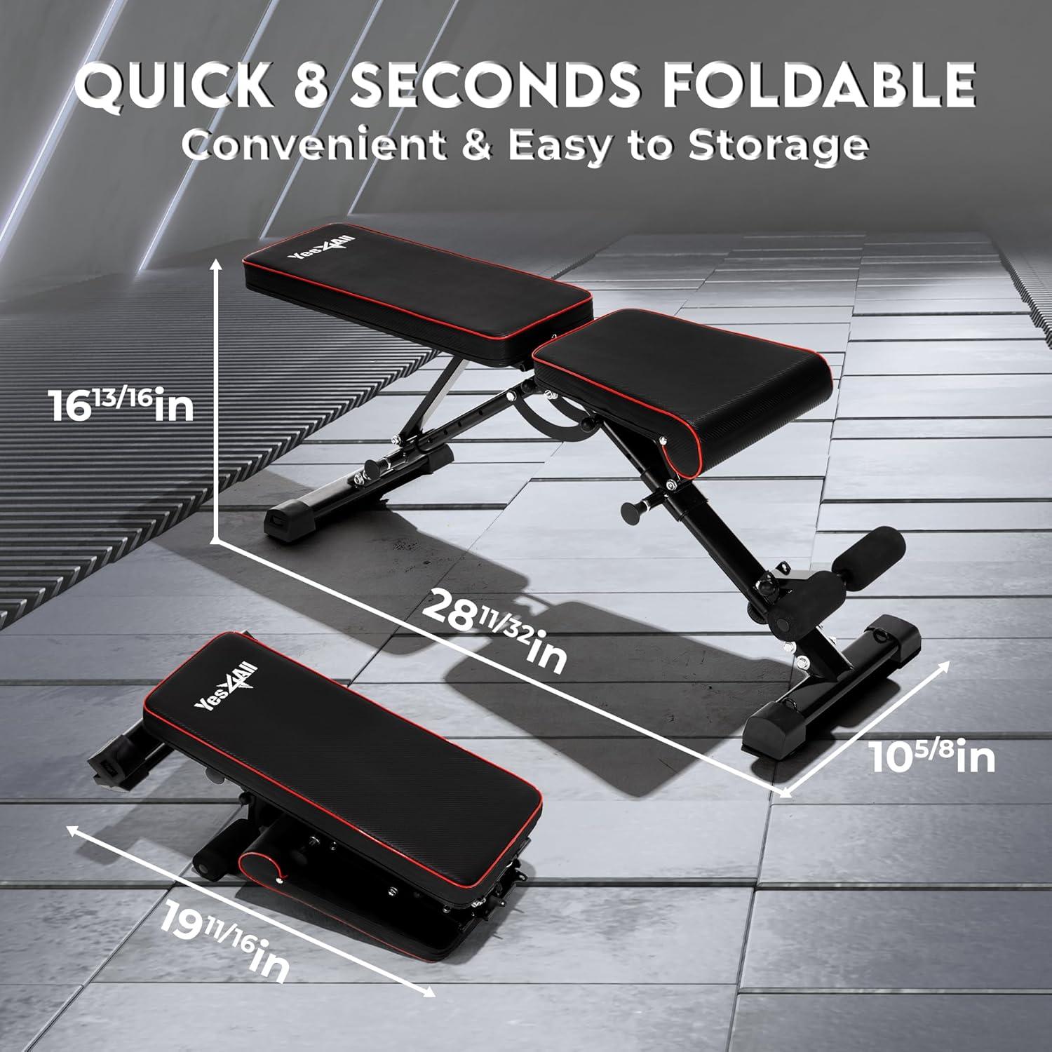 Yes4All Adjustable Weight Bench, Sturdy 880Lb Foldable Workout Bench for Home Gym for Strength Training with 1 Pair of Bands(Black)