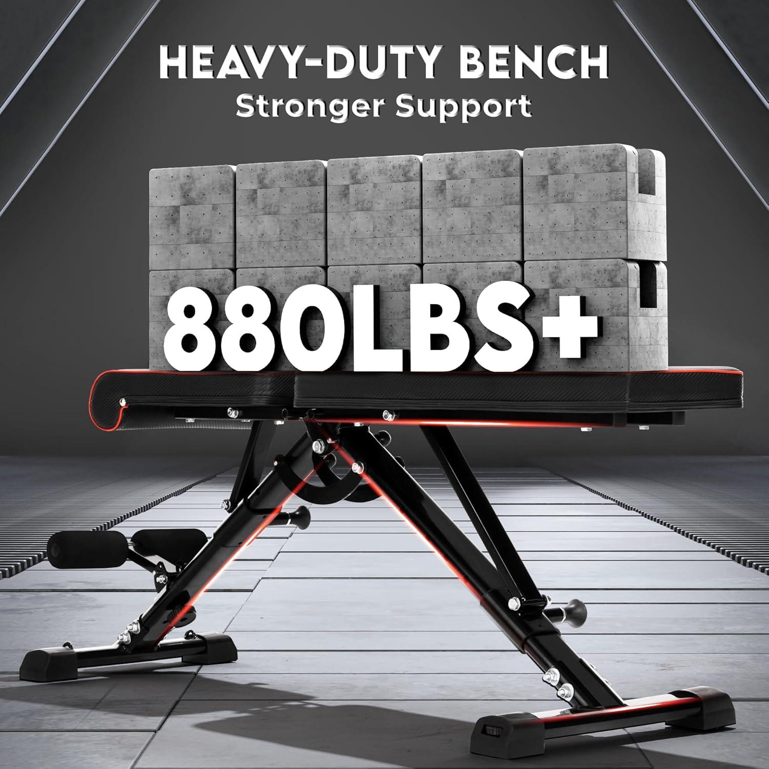 Yes4All Adjustable Weight Bench, Sturdy 880Lb Foldable Workout Bench for Home Gym for Strength Training with 1 Pair of Bands(Black)